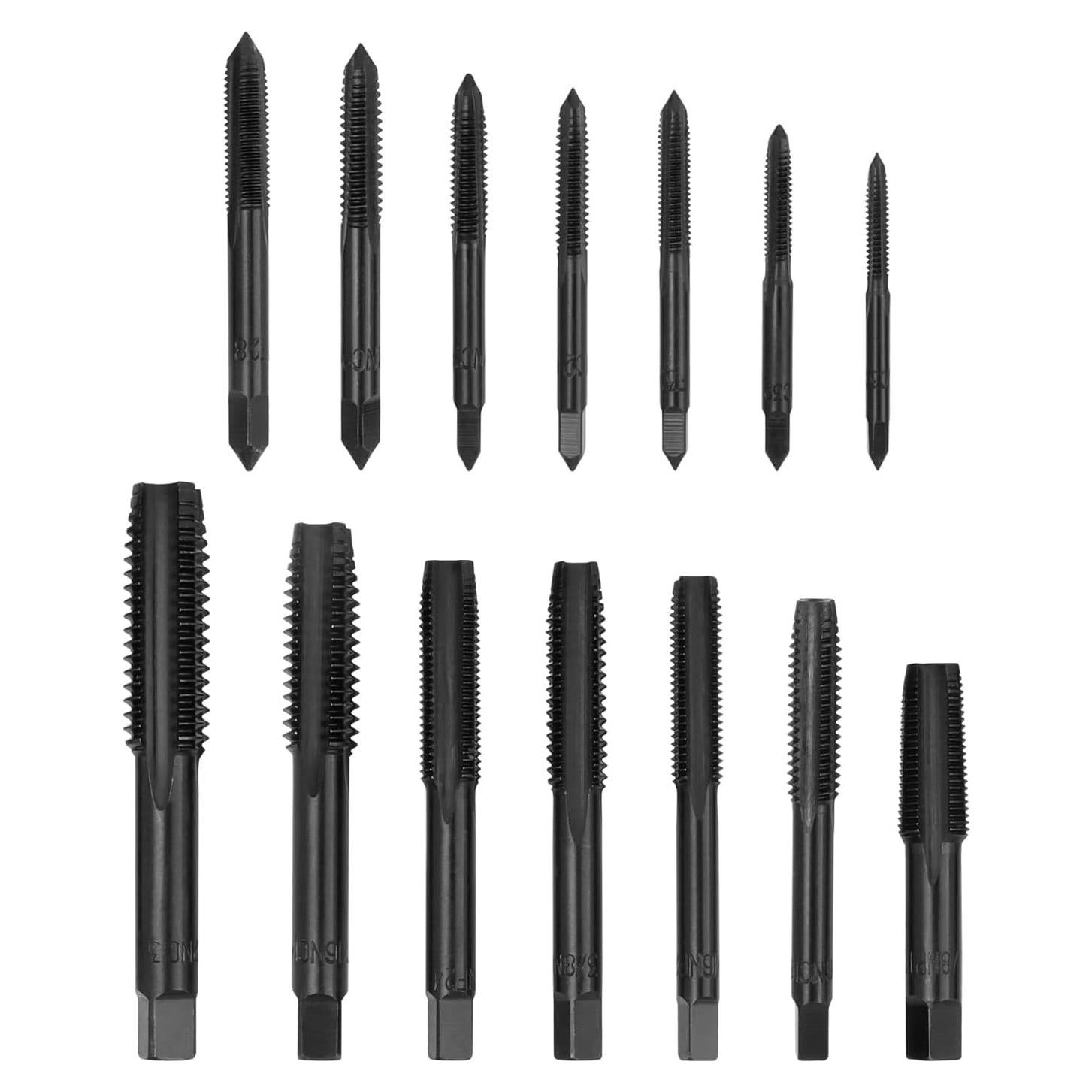 Juego de Machos de Rosca HSS Mesee 14 Piezas SAE 6-32NC a 1/2-13NC