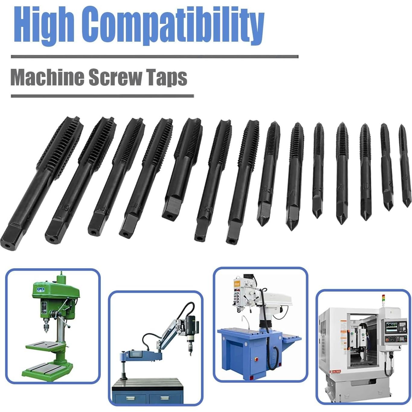 Juego de Machos de Rosca HSS Mesee 14 Piezas SAE 6-32NC a 1/2-13NC