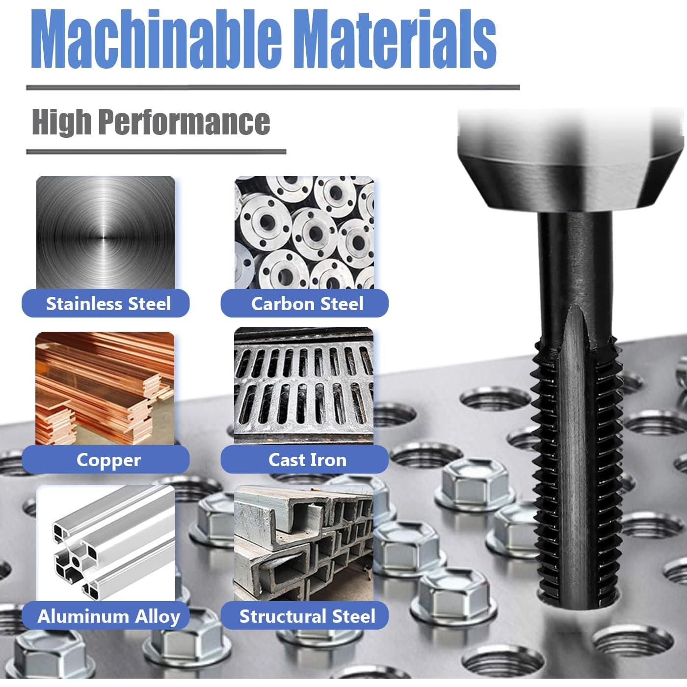 Juego de Machos de Rosca HSS Mesee 14 Piezas SAE 6-32NC a 1/2-13NC