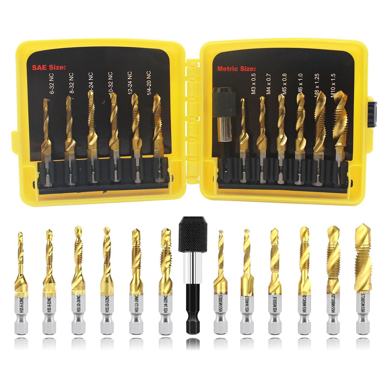 Juego de Brocas y Machos HSS 13pcs BeQell con Titanio