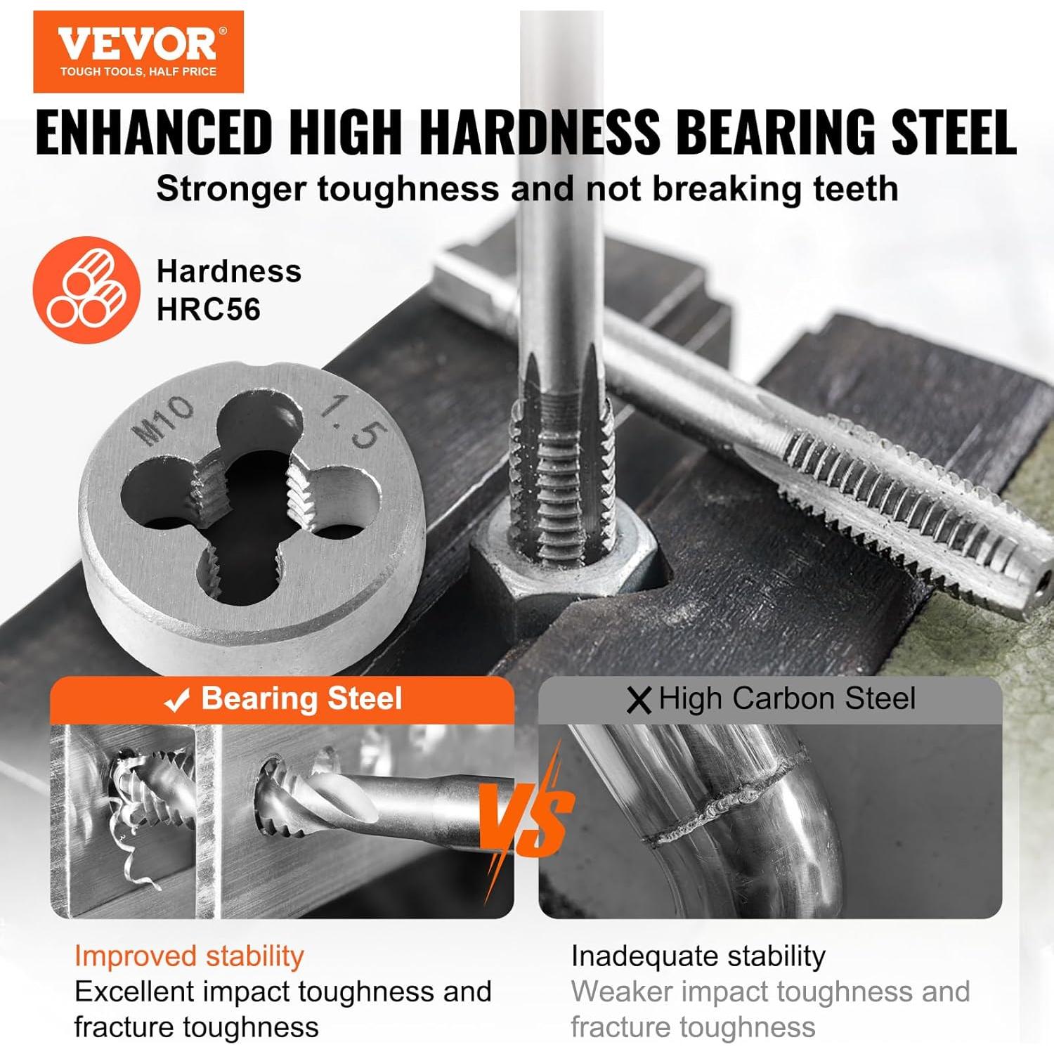 Juego de Machos y Matrices VEVOR 116 Piezas Acero Métrico