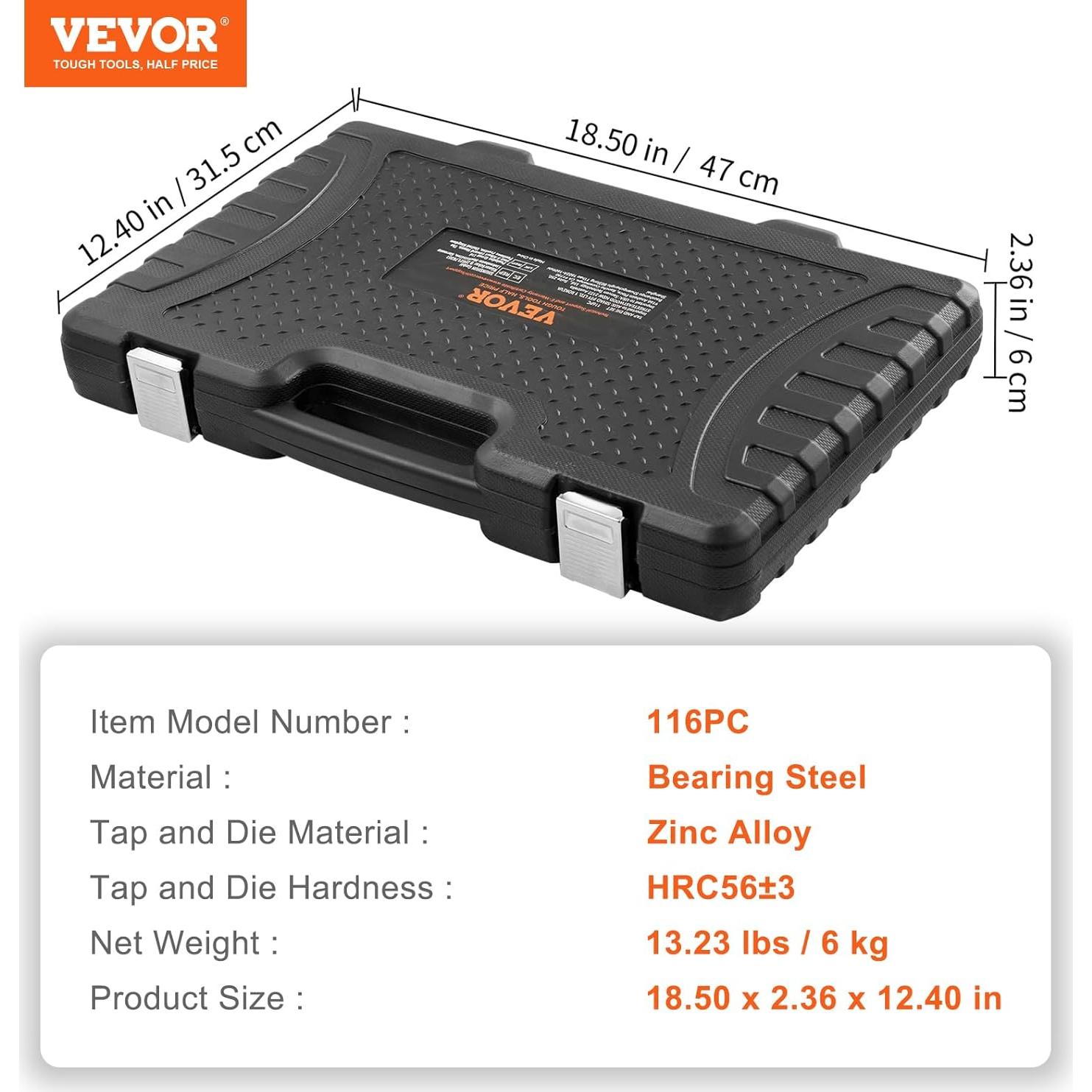 Juego de Machos y Matrices VEVOR 116 Piezas Acero Métrico
