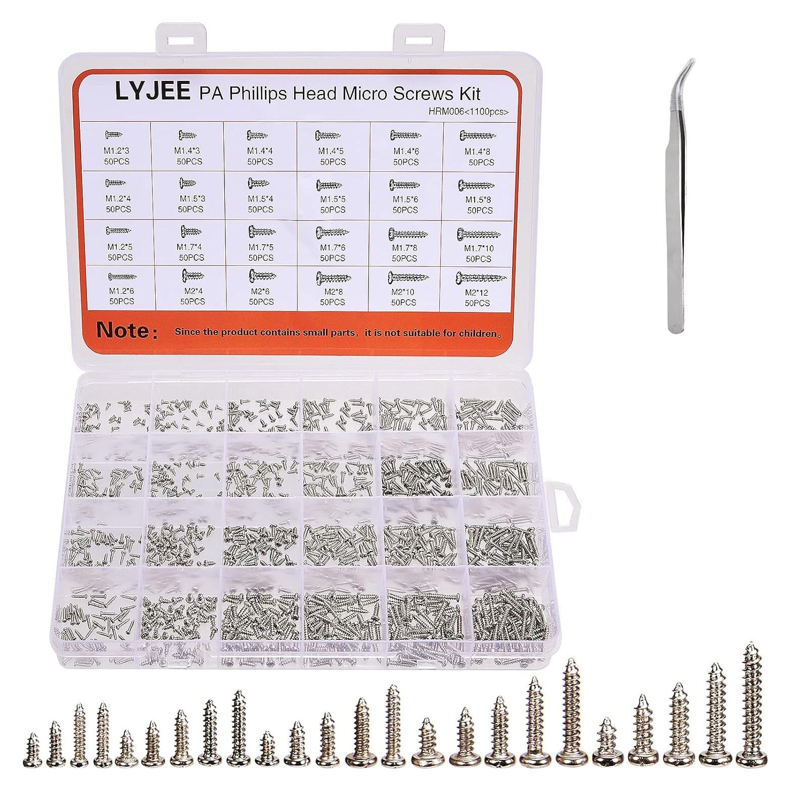 Kit de Tornillos M1.2 a M2 - 1100 Pcs - Acero Niquelado