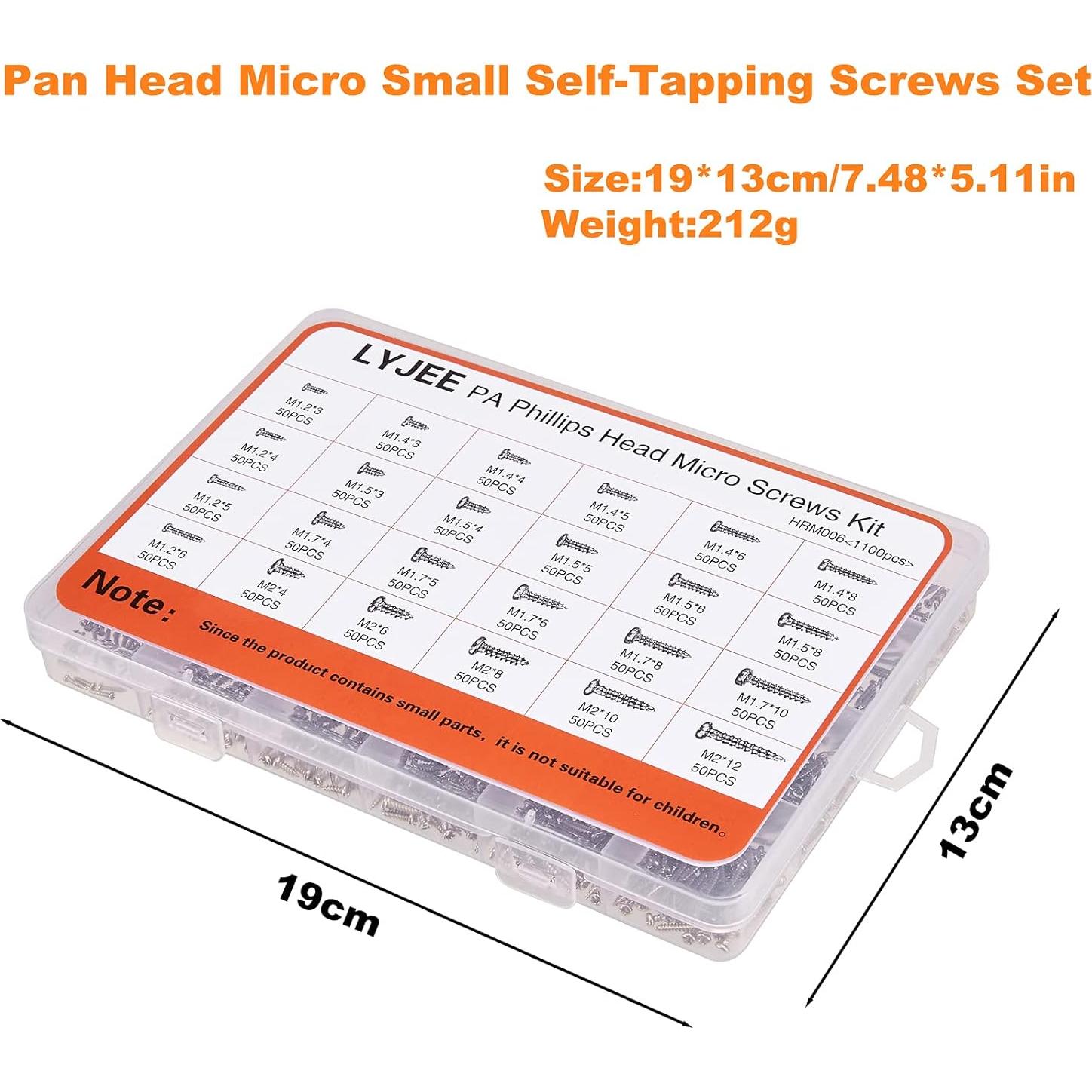 Kit de Tornillos M1.2 a M2 - 1100 Pcs - Acero Niquelado