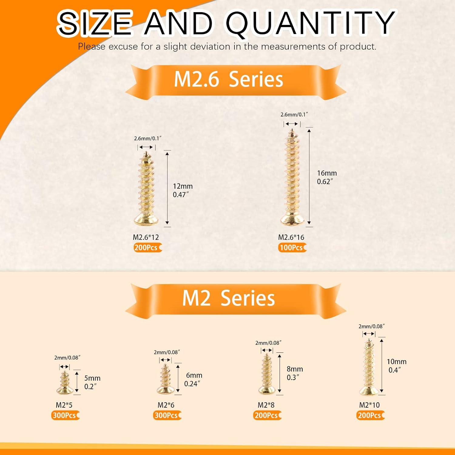 Kit de Tornillos M2 M2.6 Rustark 1300Pcs para Madera 5-16mm