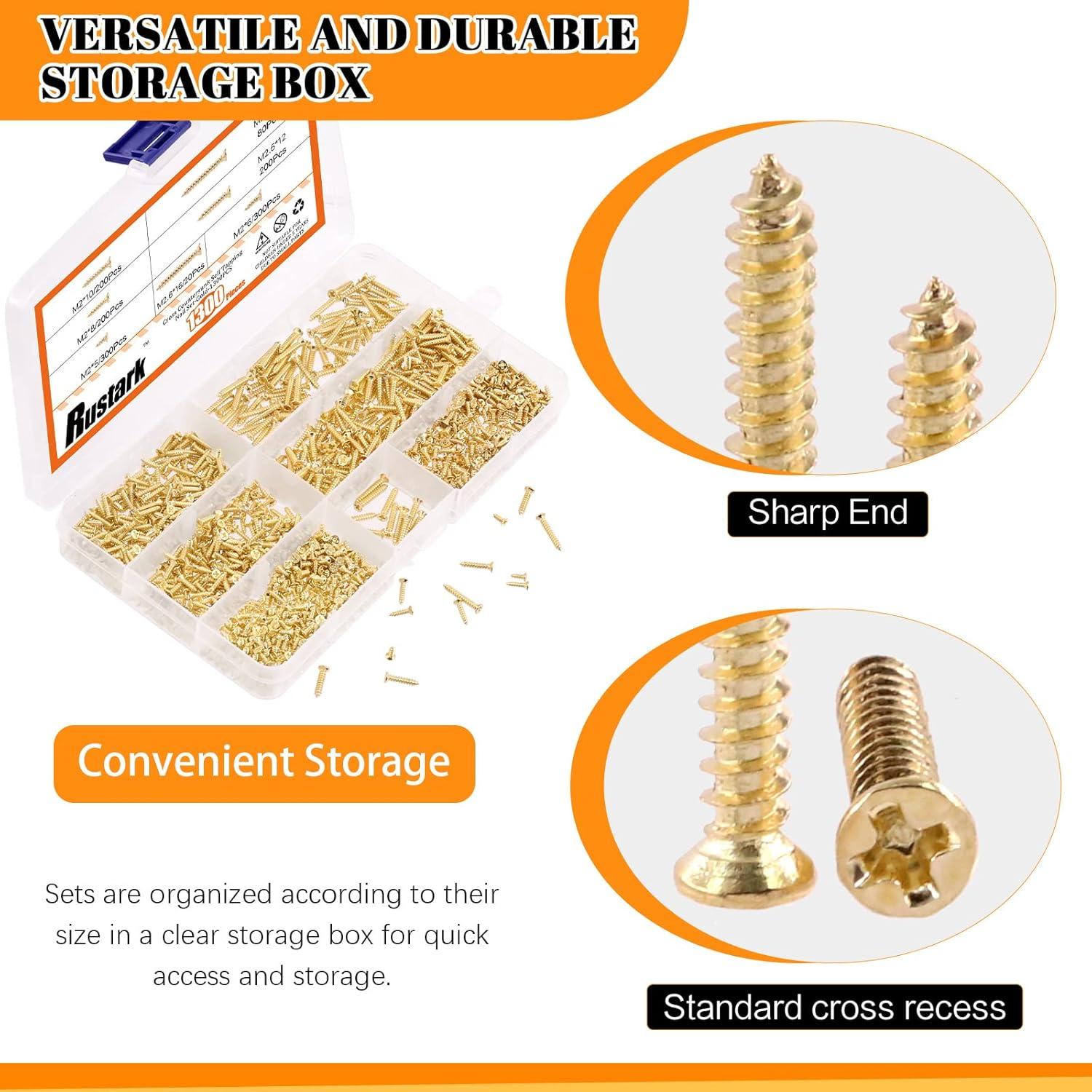 Kit de Tornillos M2 M2.6 Rustark 1300Pcs para Madera 5-16mm