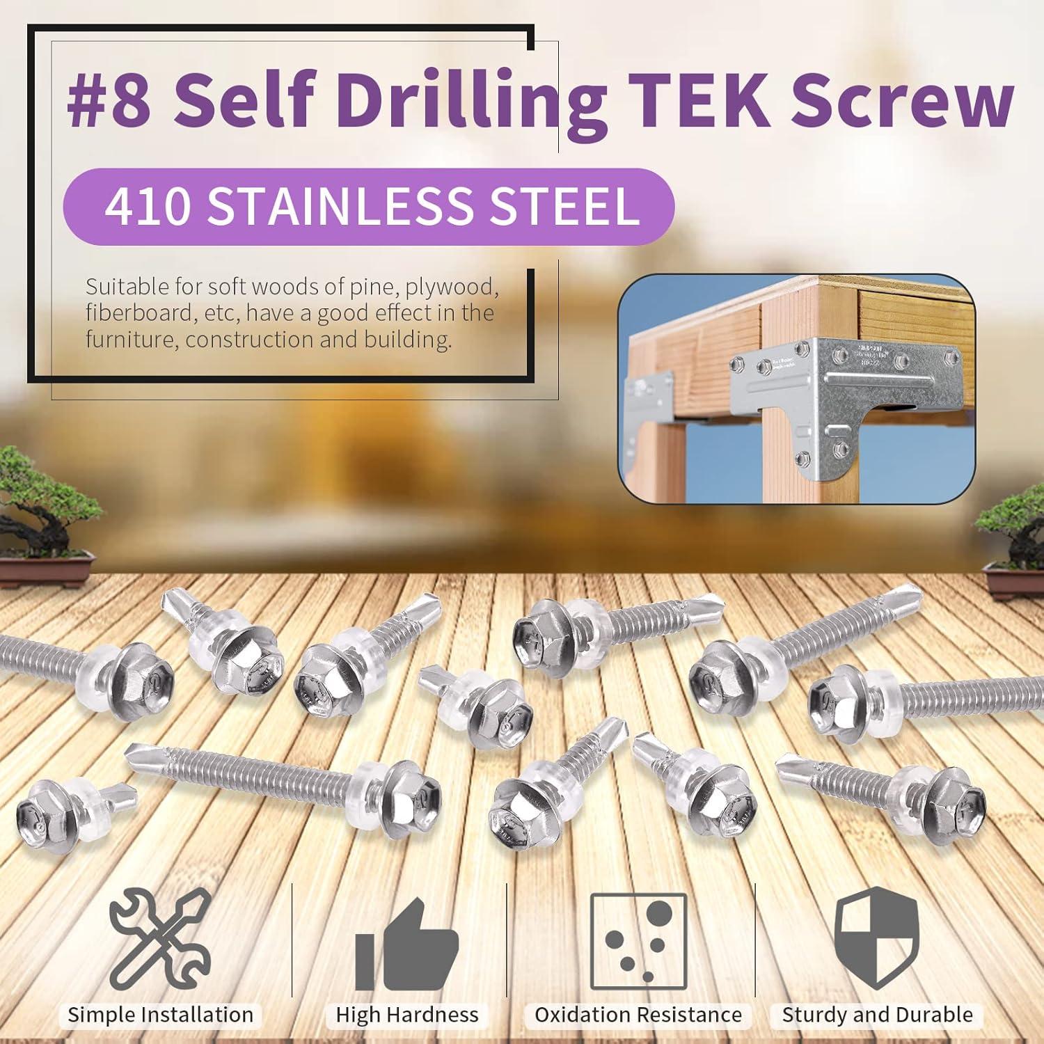 Kit de Tornillos Autoperforantes Swpeet 165Pcs Acero Inoxidable #12