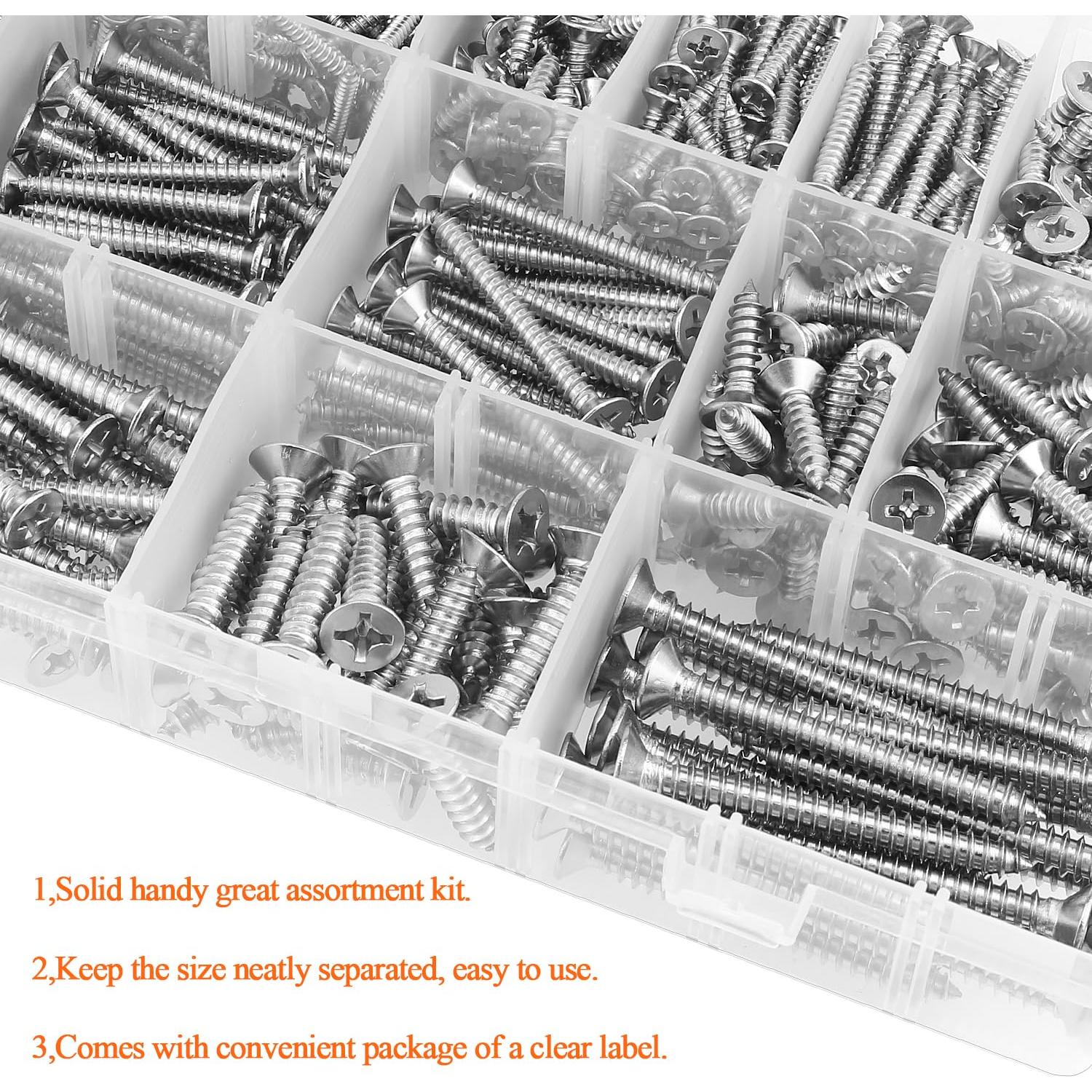 Set de 525 Tornillos de Madera HELIFOUNER Acero Inoxidable