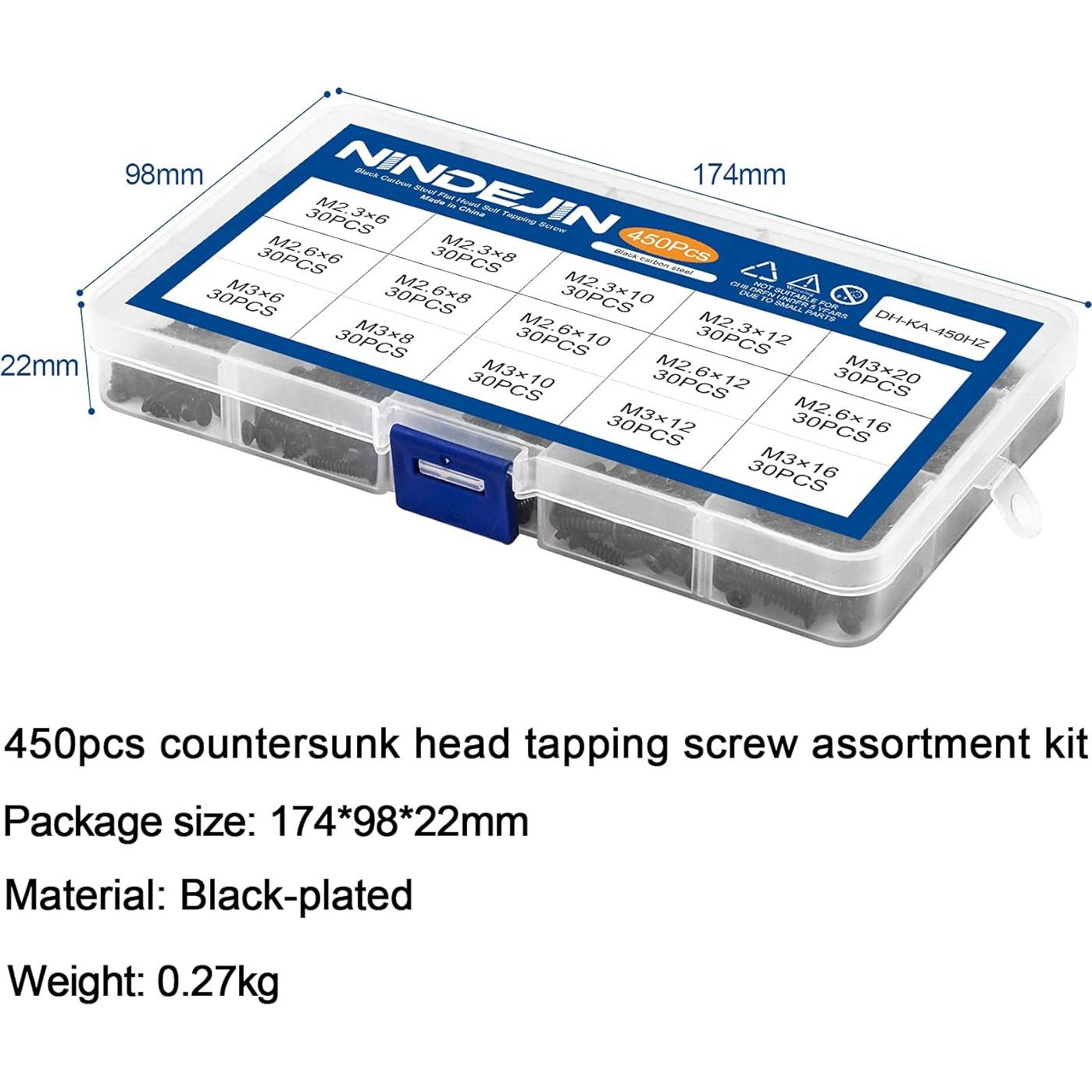 Juego de Tornillos Miniatura NINDEJIN 450 Piezas M2.3 M2.6 M3