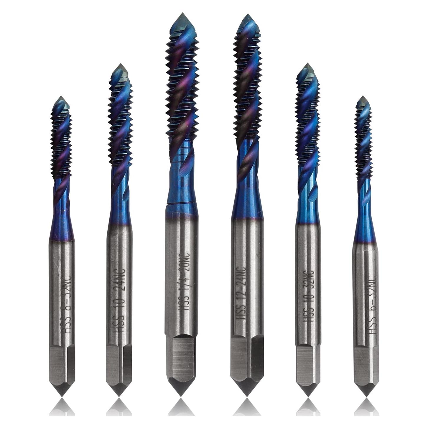 Juego de 6 Brocas de Rosca Espiral HSS Mesee Recubiertas Azul