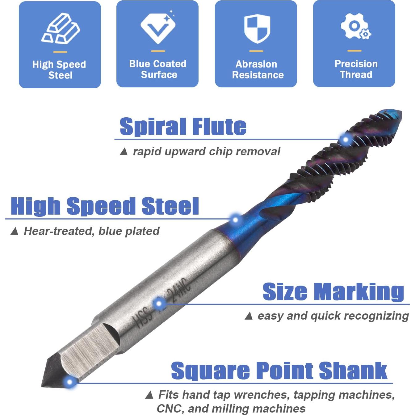 Juego de 6 Brocas de Rosca Espiral HSS Mesee Recubiertas Azul