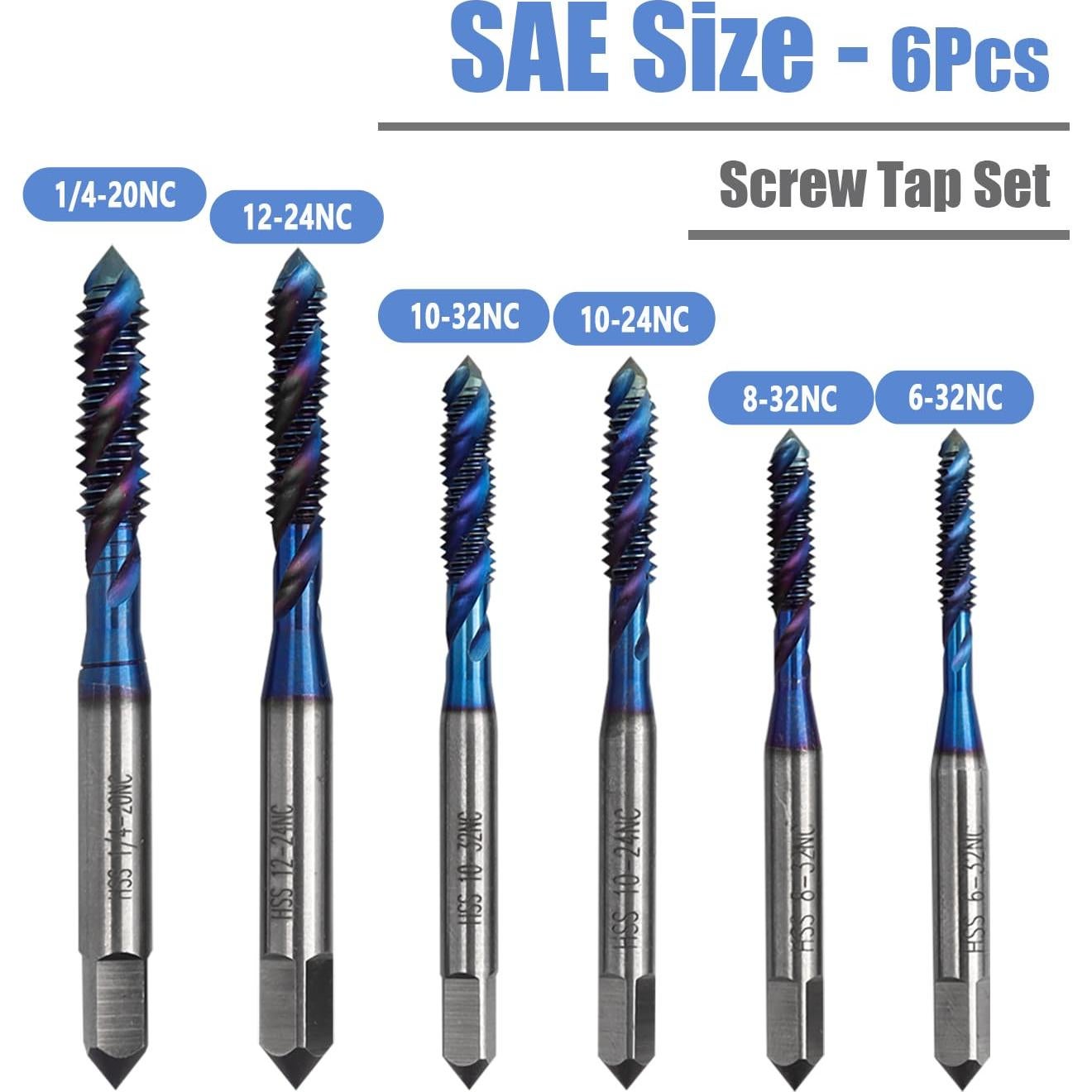 Juego de 6 Brocas de Rosca Espiral HSS Mesee Recubiertas Azul