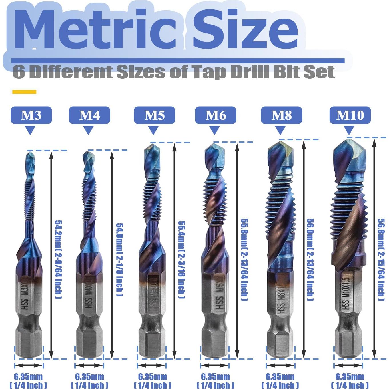 Juego de Brocas de Rosca HSS Mesee 6 Piezas 3 en 1