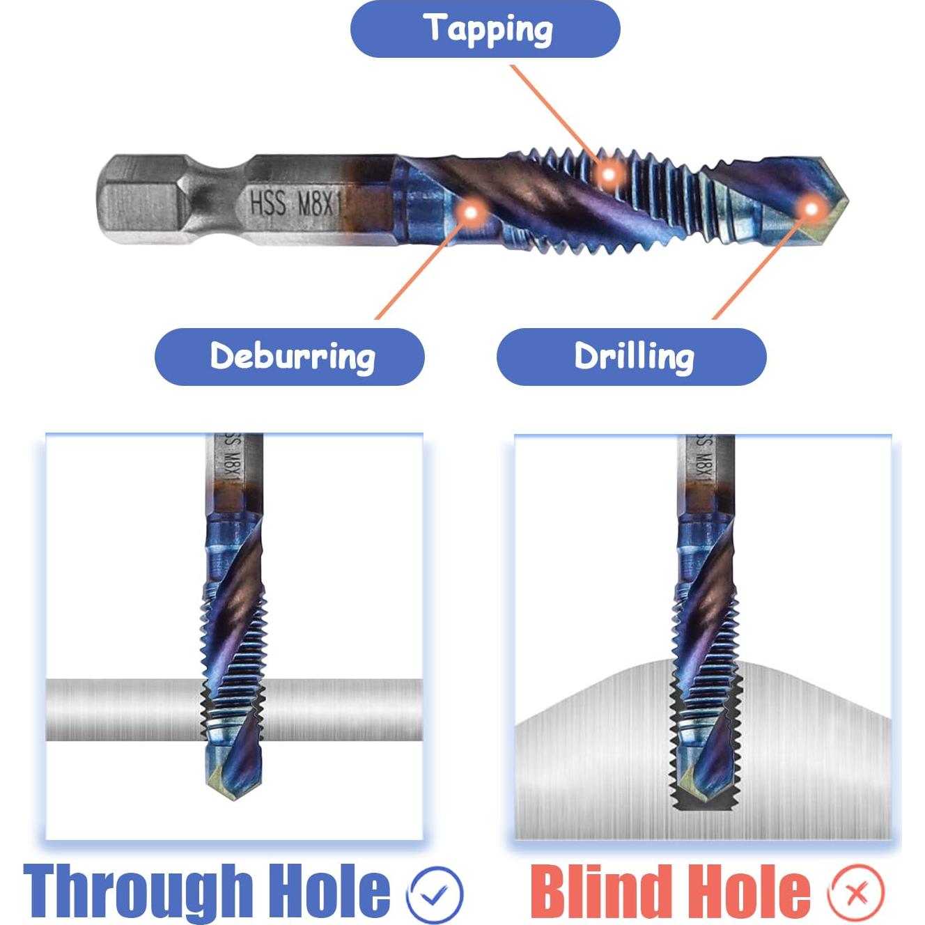Juego de Brocas de Rosca HSS Mesee 6 Piezas 3 en 1