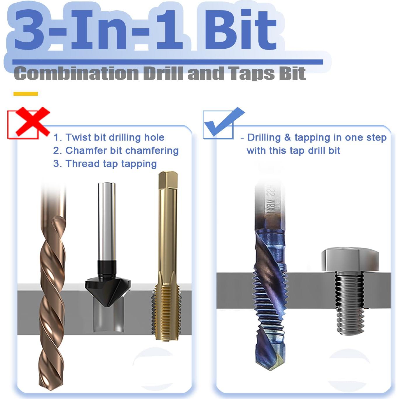 Juego de Brocas de Rosca HSS Mesee 6 Piezas 3 en 1