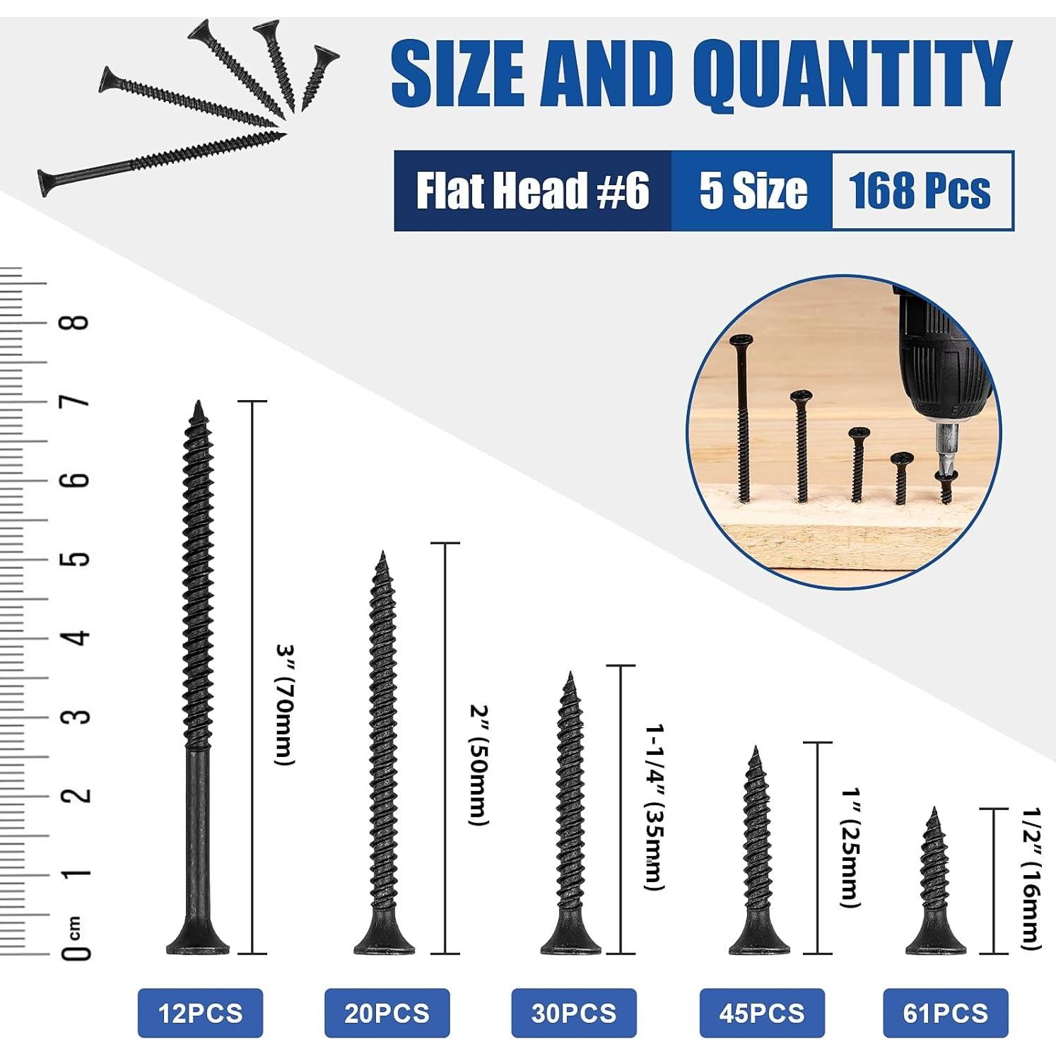 Kit de Tornillos de Madera FVOLREM 168 PCS Acero al Carbono