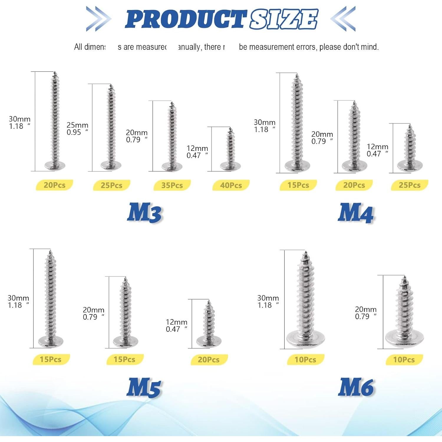 Kit de Tornillos Autoperforantes Glarks 250pcs Acero Inoxidable