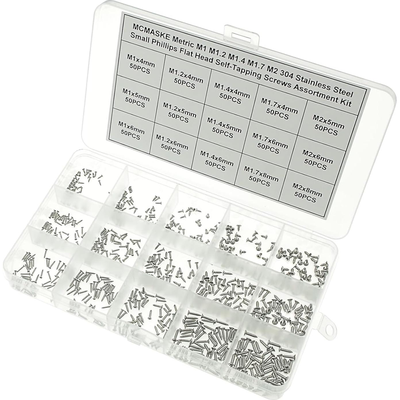 Kit de Tornillos Autoperforantes M1 M1.2 M1.4 M1.7 M2 Acero Inoxidable 750PCS