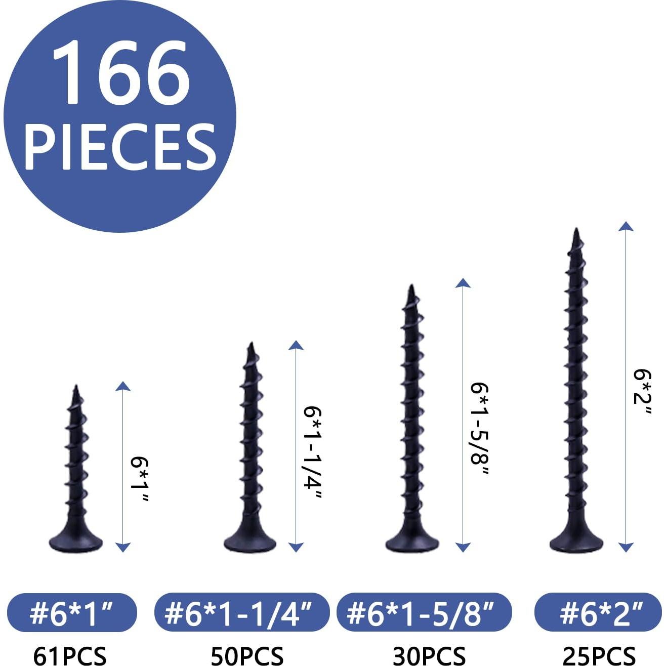 Tornillos de Madera Negros Sanfeng 166 Piezas Autoperforantes