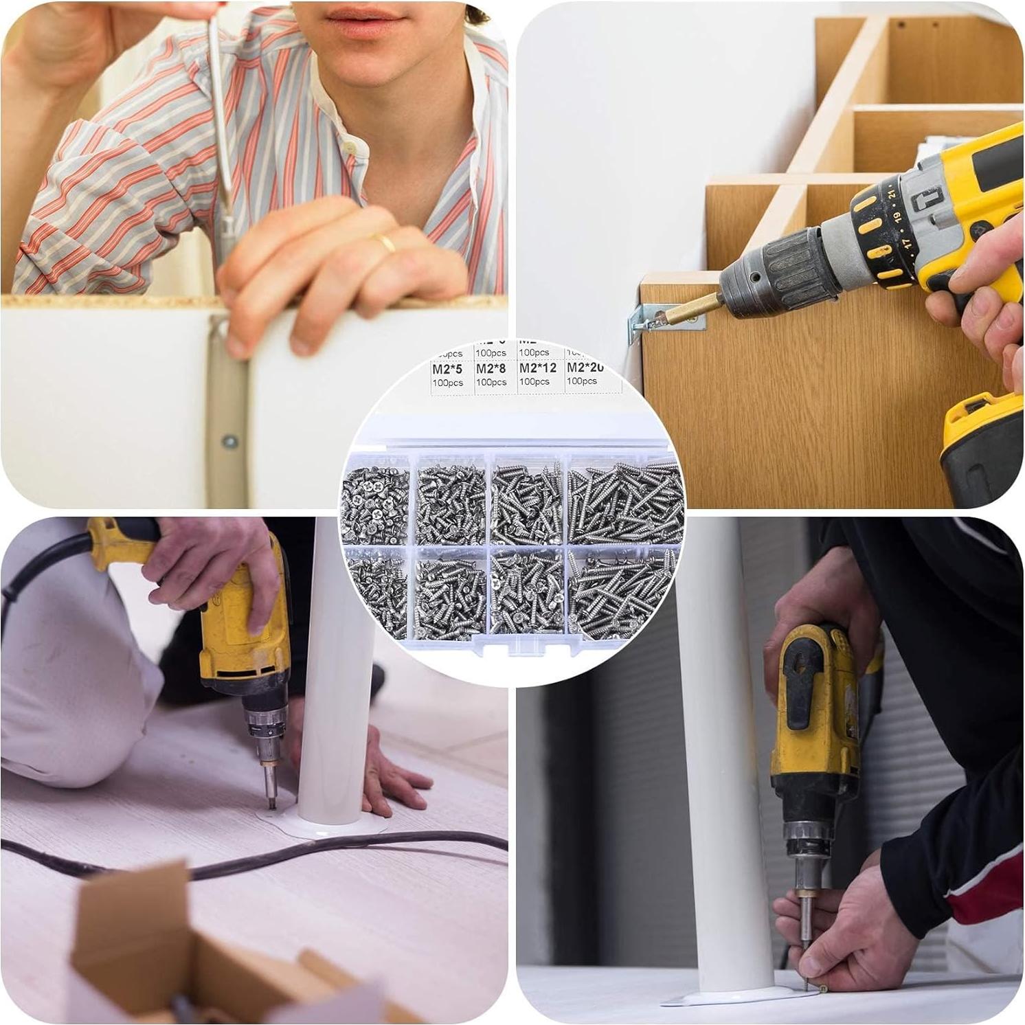 Kit de Tornillos Autoperforantes M2 - 800 Pcs en 8 Tamaños