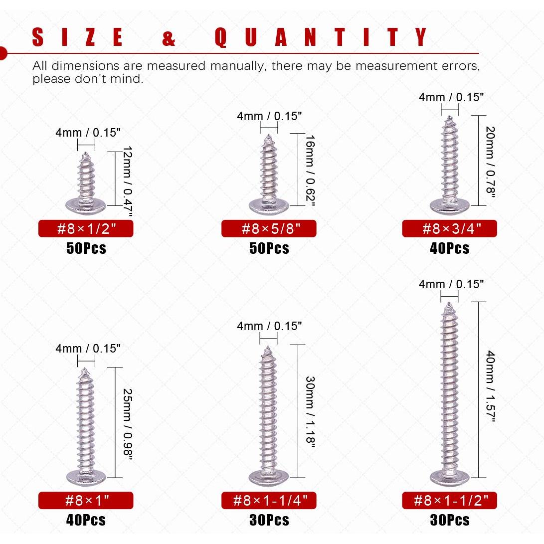 Kit de Tornillos Autoperforantes Hilitchi 240 Pcs Acero Inoxidable