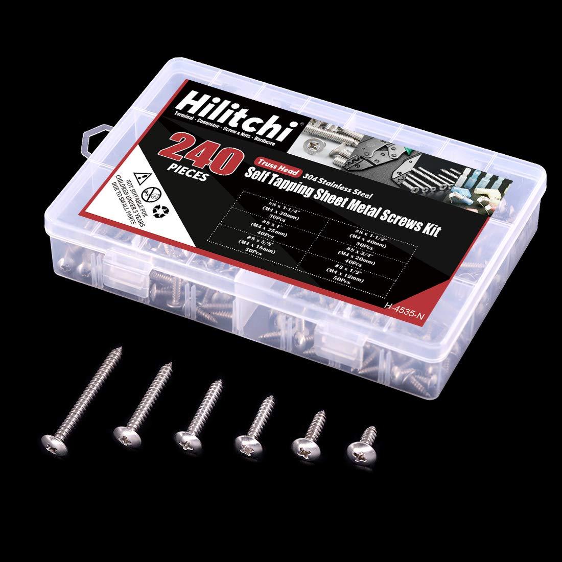 Kit de Tornillos Autoperforantes Hilitchi 240 Pcs Acero Inoxidable