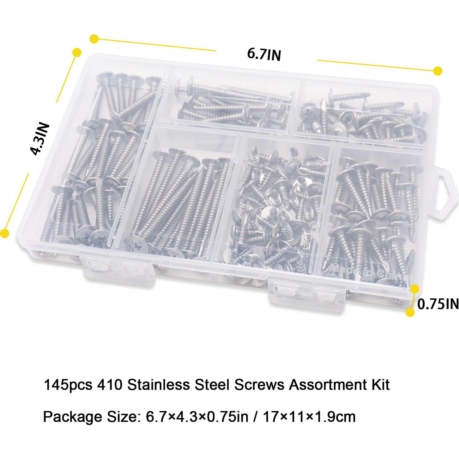 Kit de Tornillos Autoperforantes JEGONFRI 145 pcs Acero Inoxidable