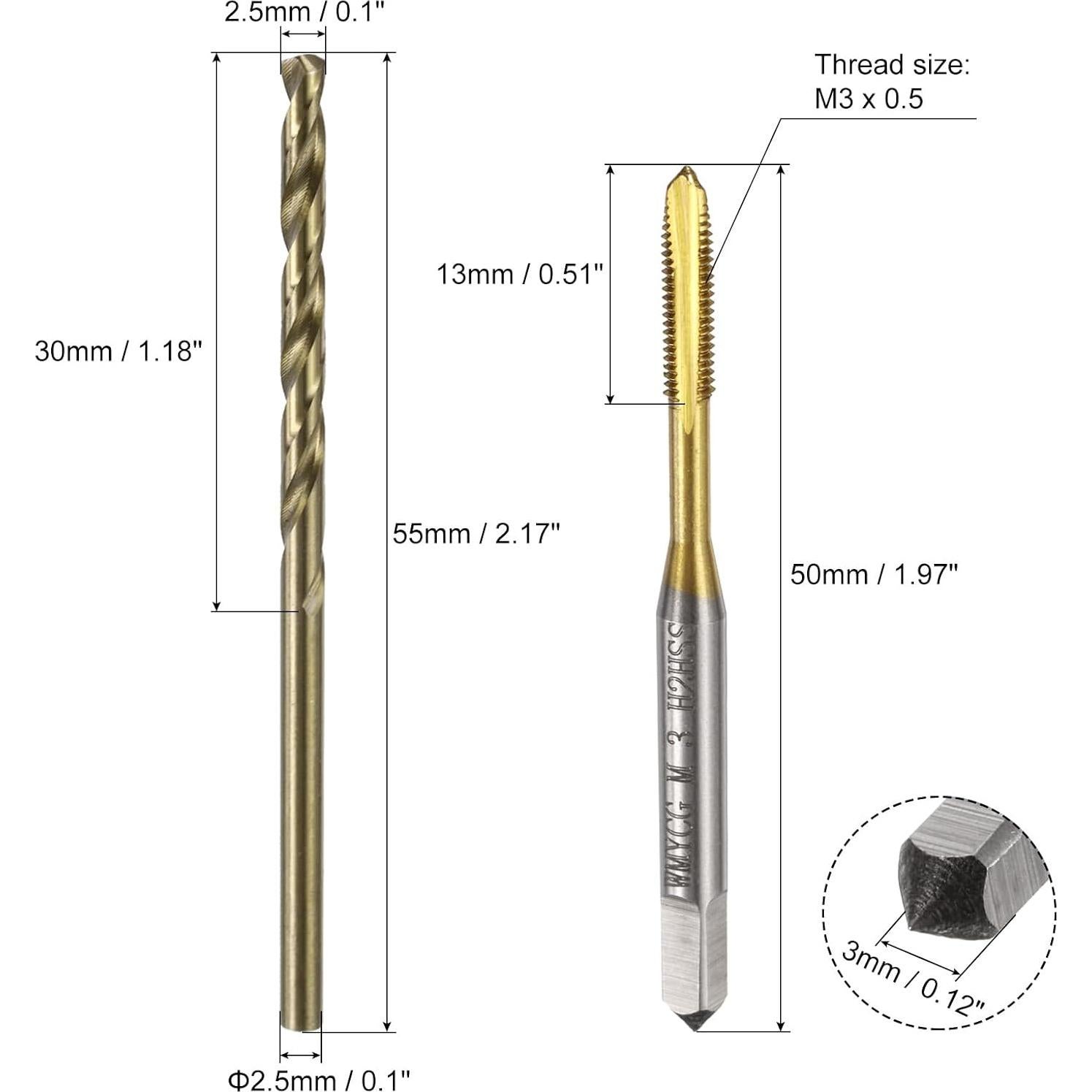 Juego de Brocas y Machos Métricos uxcell M3 x 0.5 y 2.5mm