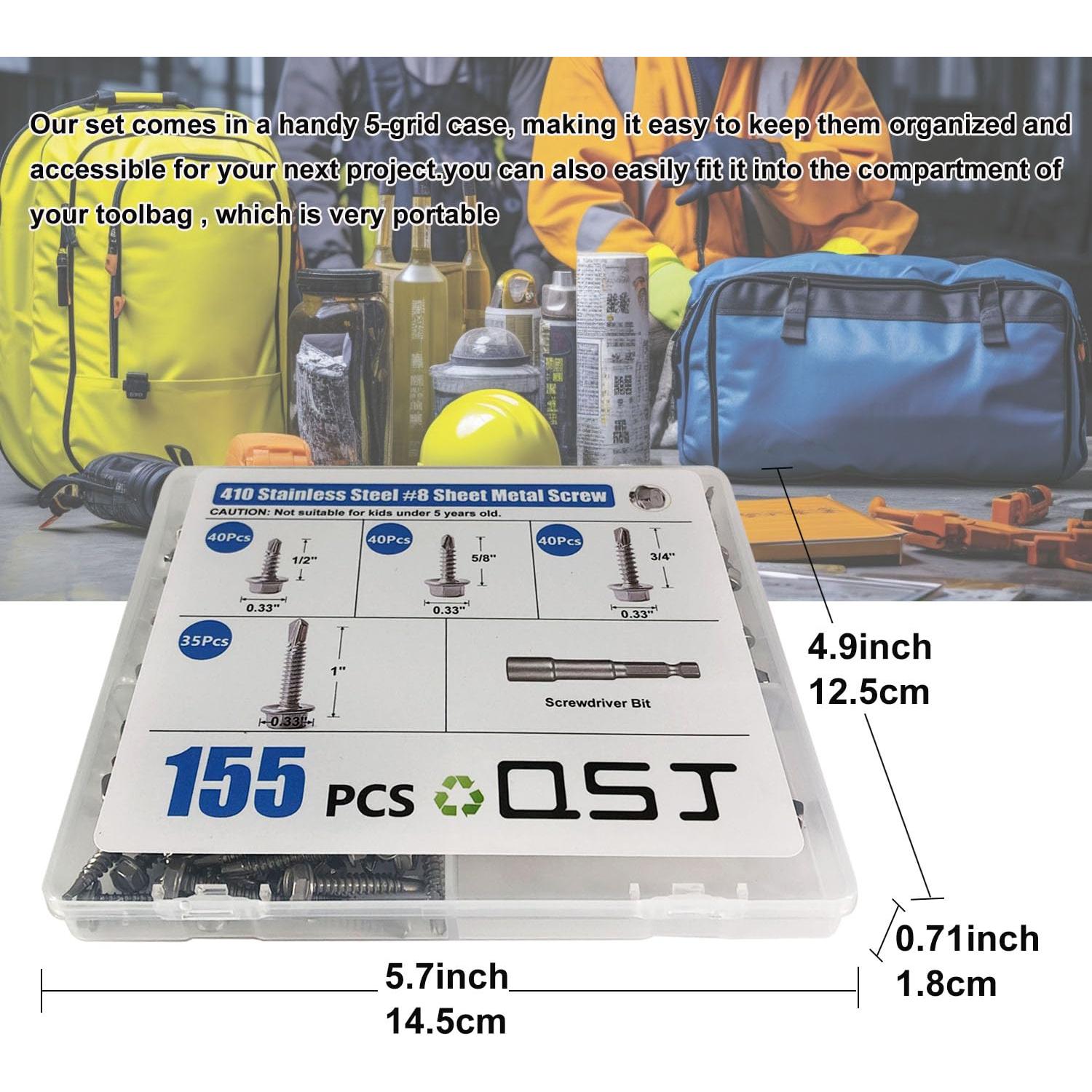 Set de 155 Tornillos de Acero Inoxidable 410 QSJ Cabeza Hexagonal