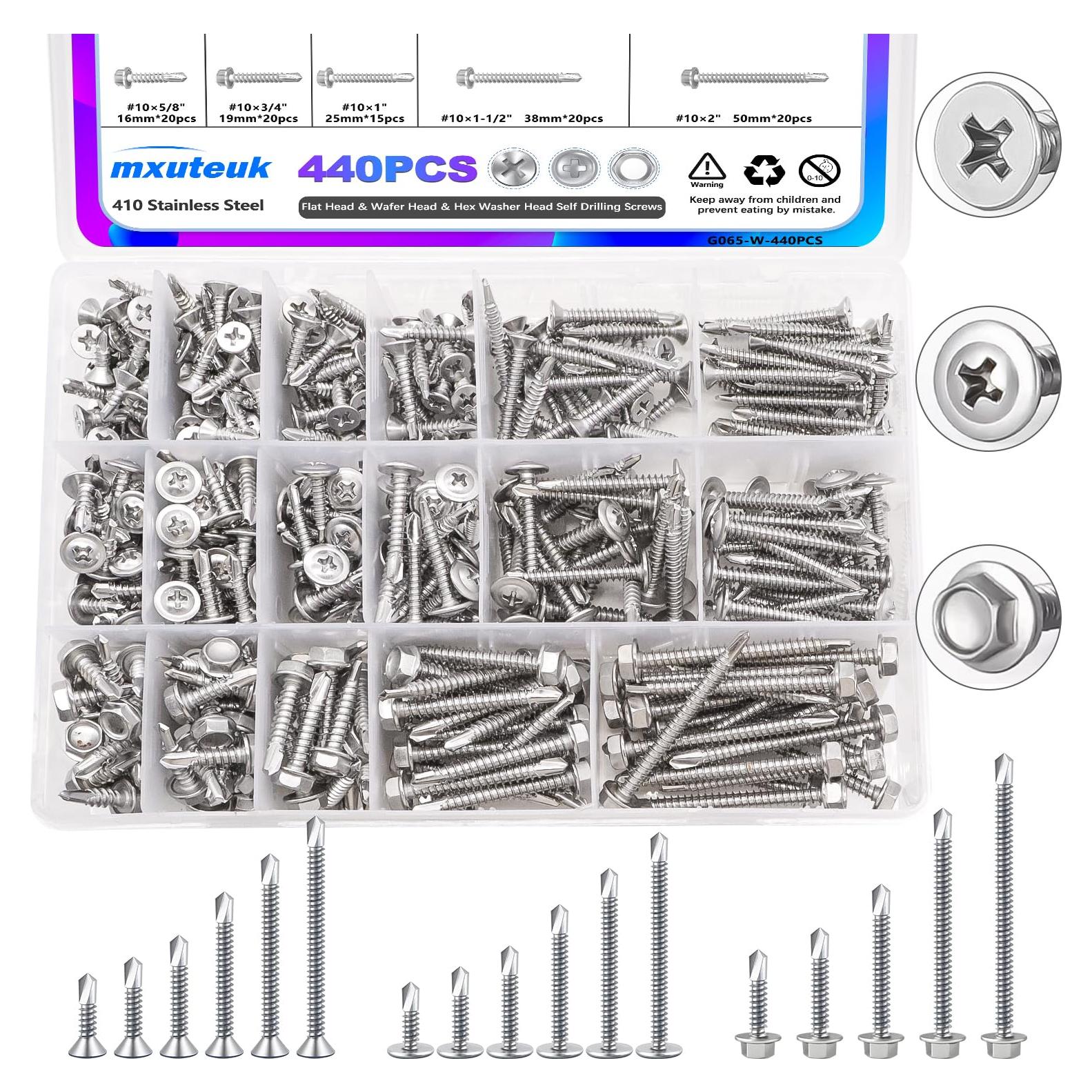 Tornillos Autoperforantes de Acero Inoxidable mxuteuk 440PCS