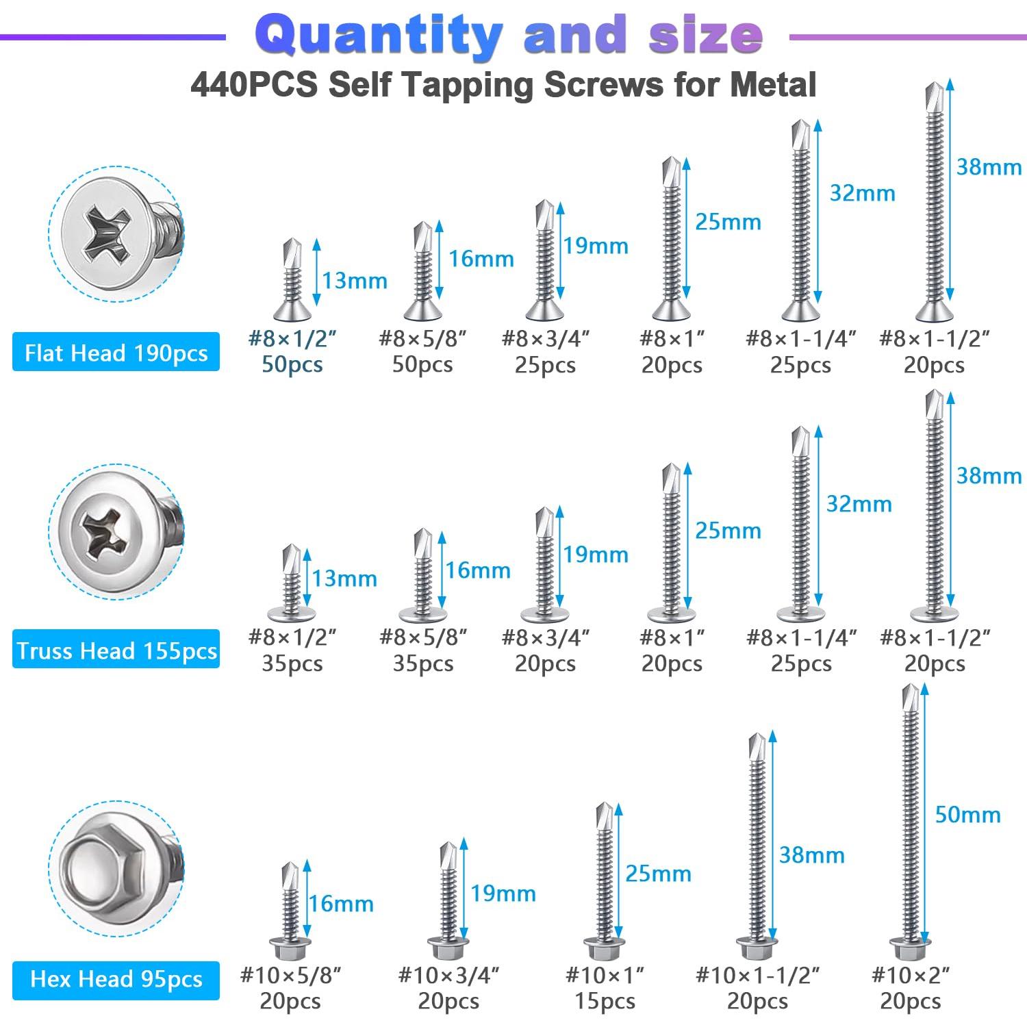 Tornillos Autoperforantes de Acero Inoxidable mxuteuk 440PCS
