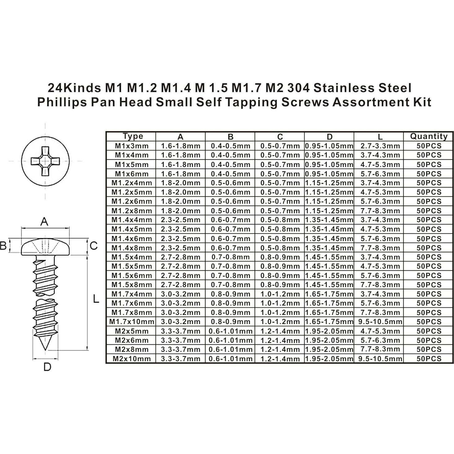 Kit de Surtido de Tornillos Autoperforantes HVAZI 1200PCS