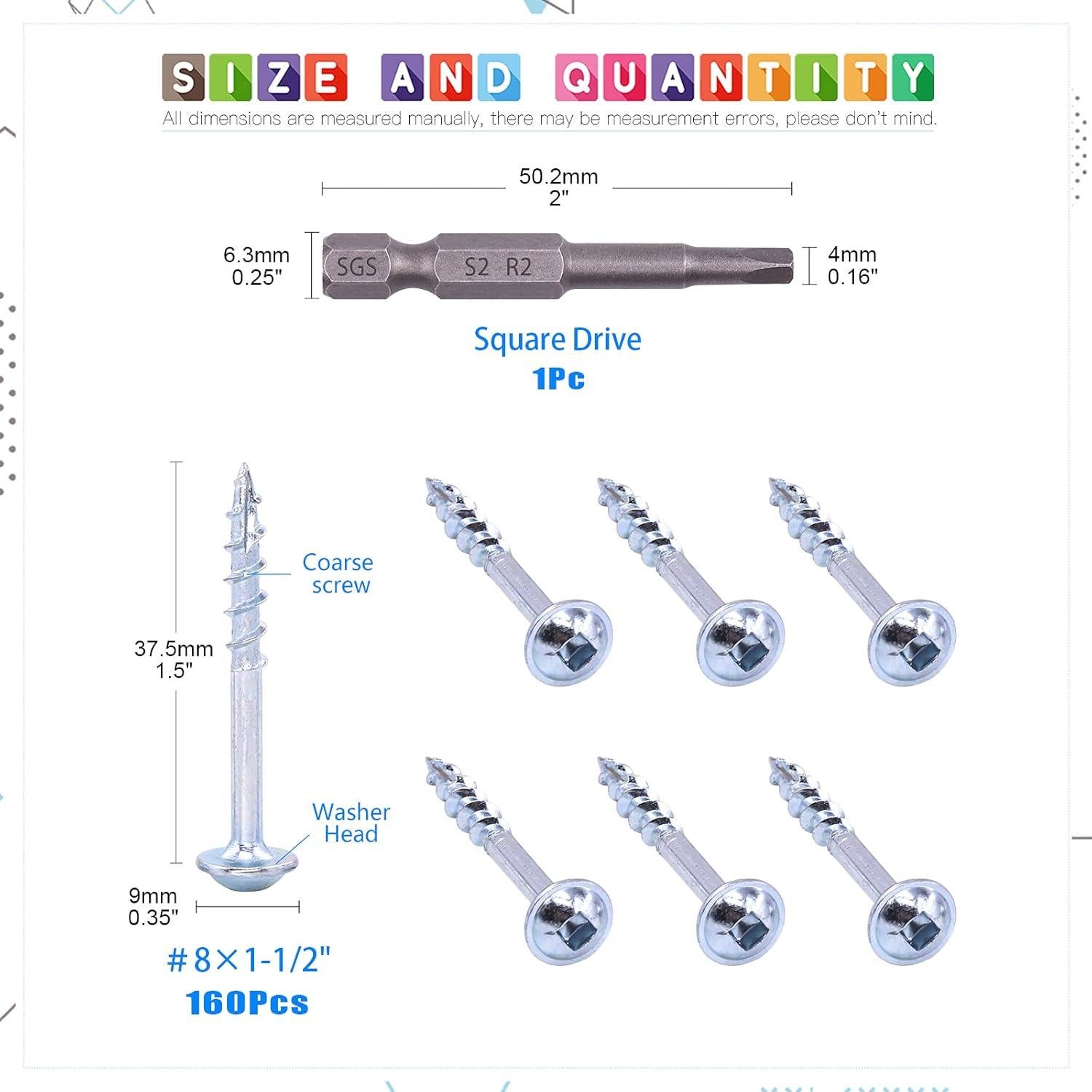 Conjunto de Tornillos Autoperforantes Glarks 160Pcs #8 Rosca Gruesa