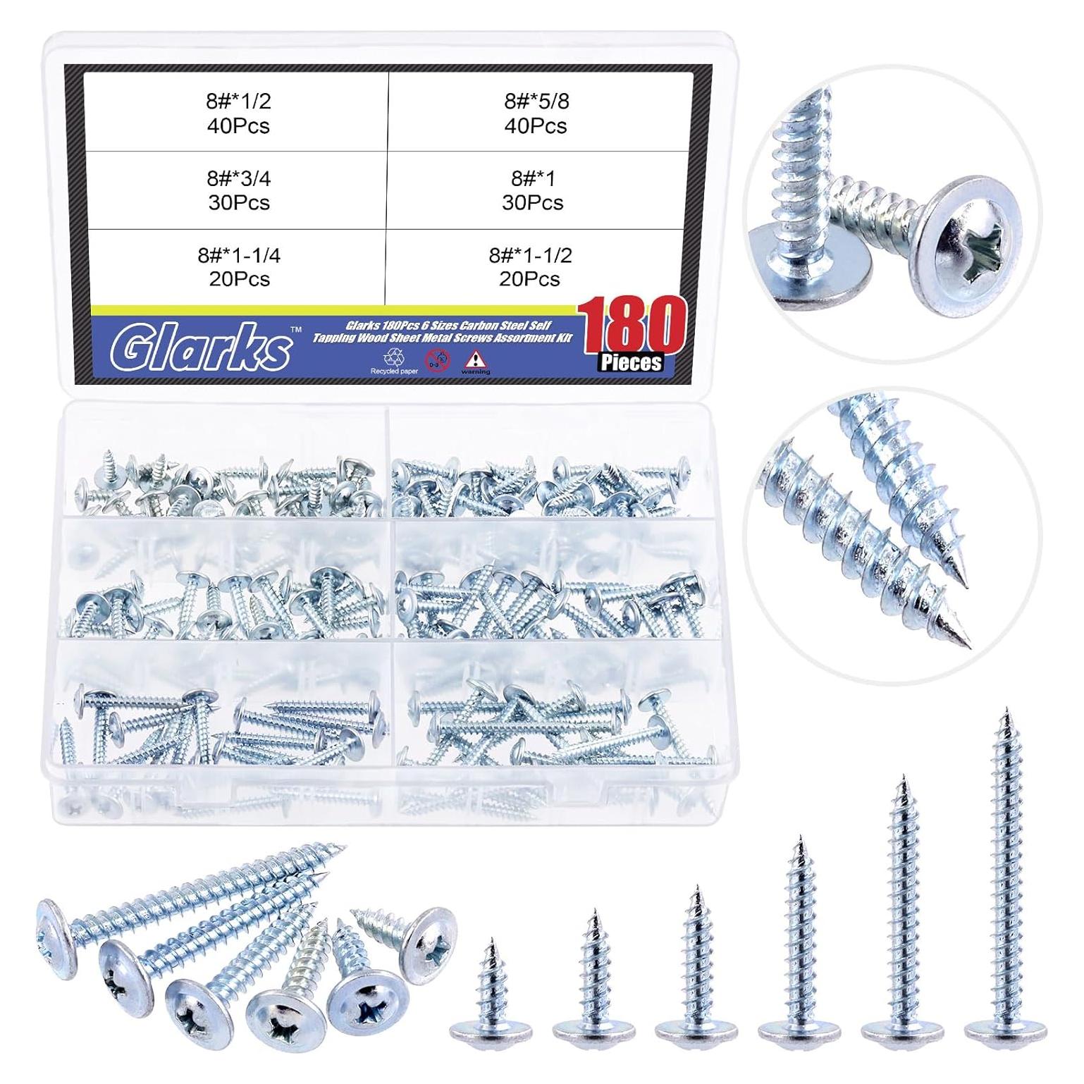 Kit de Tornillos Autoperforantes Glarks 180Pcs #8 Galvanizados