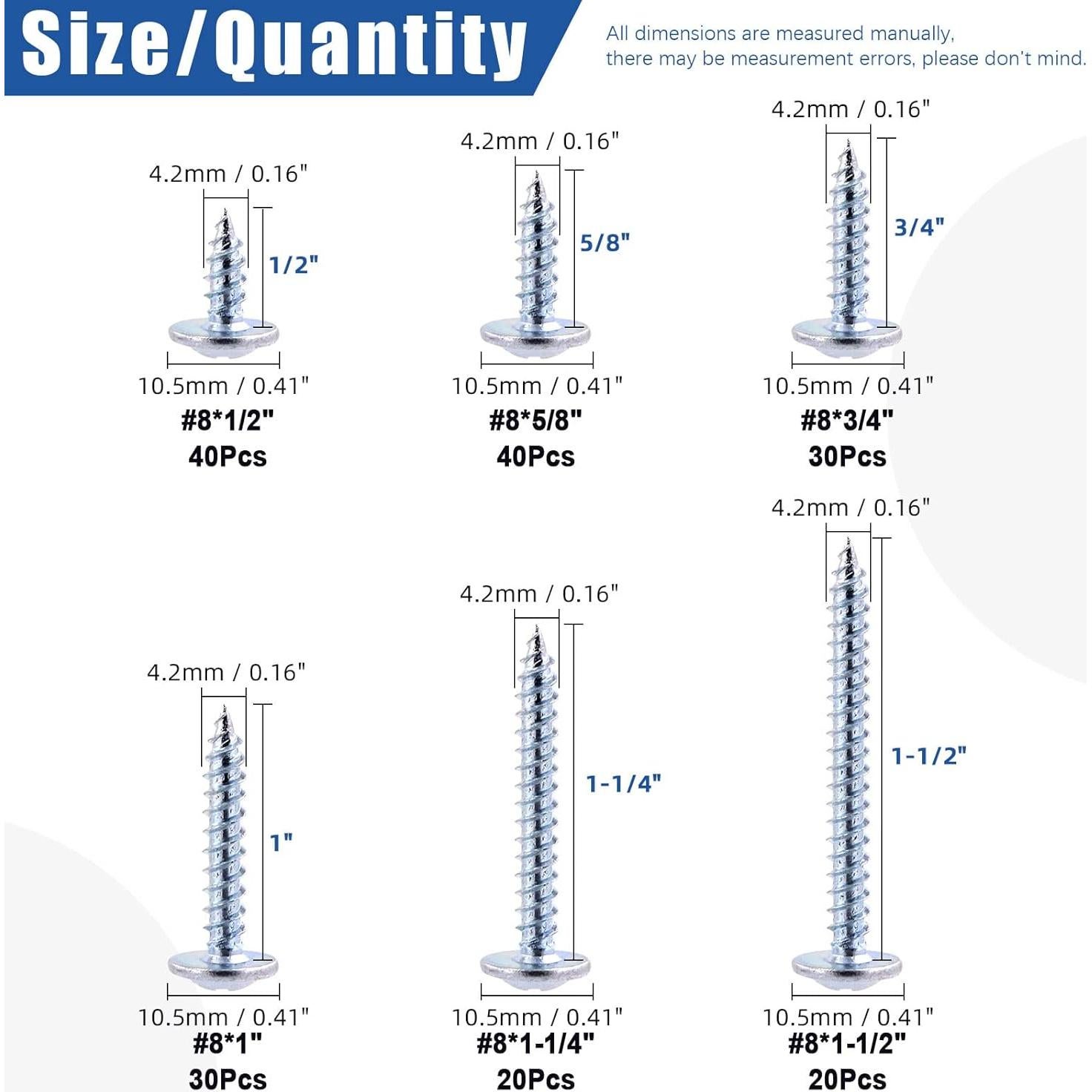 Kit de Tornillos Autoperforantes Glarks 180Pcs #8 Galvanizados