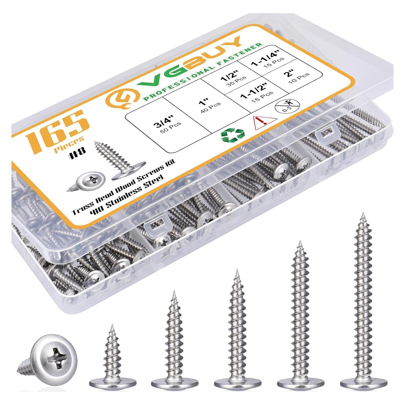 Kit de Tornillos Autoperforantes VGBUY 165 Pcs #8 Acero Inoxidable