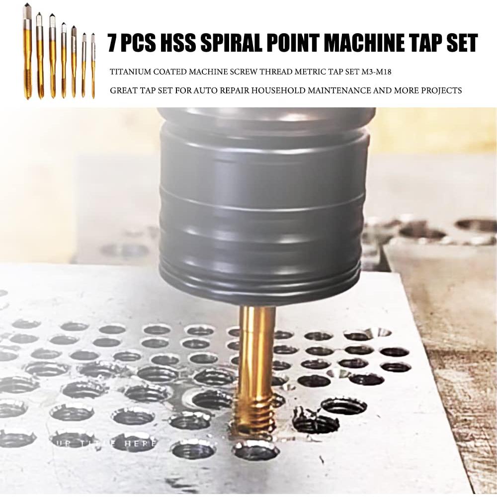 Juego de Machos Métricos 7 PCS HSS6542 Punta Espiral Titanio