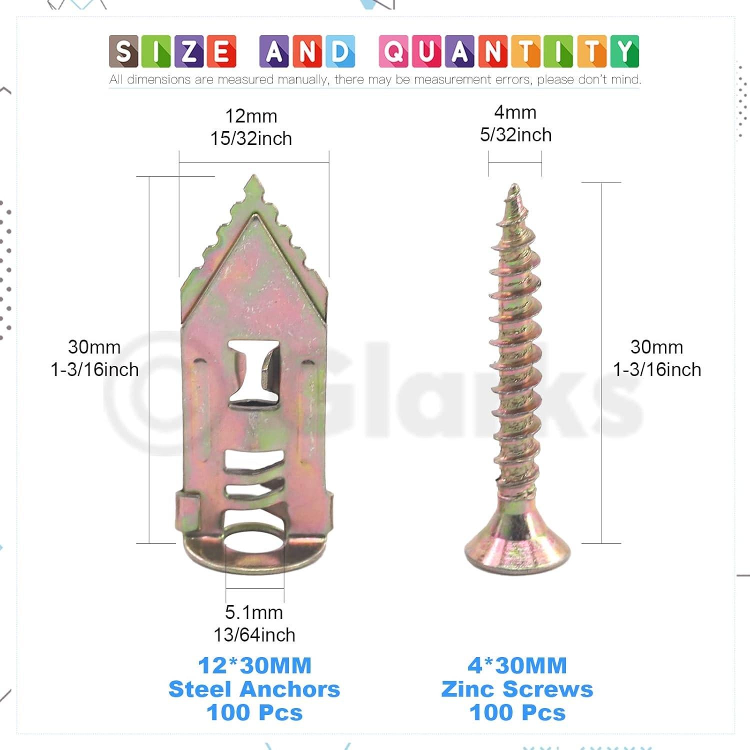 Anclajes para Paneles de Yeso Glarks 100 Pcs Acero al Carbono