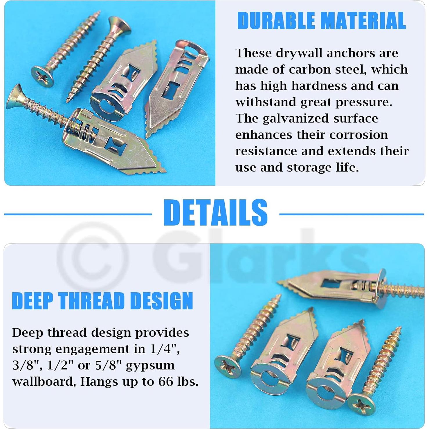 Anclajes para Paneles de Yeso Glarks 100 Pcs Acero al Carbono