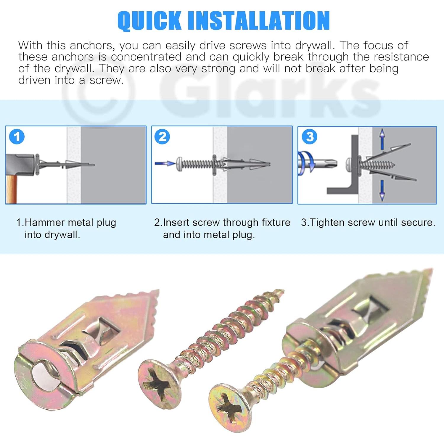 Anclajes para Paneles de Yeso Glarks 100 Pcs Acero al Carbono
