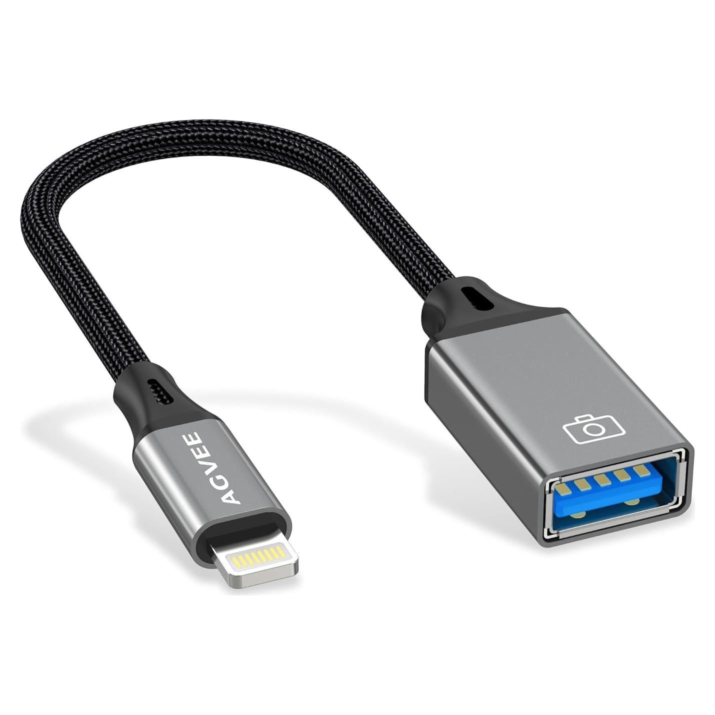 Adaptador Lightning a USB AGVEE Gris Oscuro OTG para iPhone