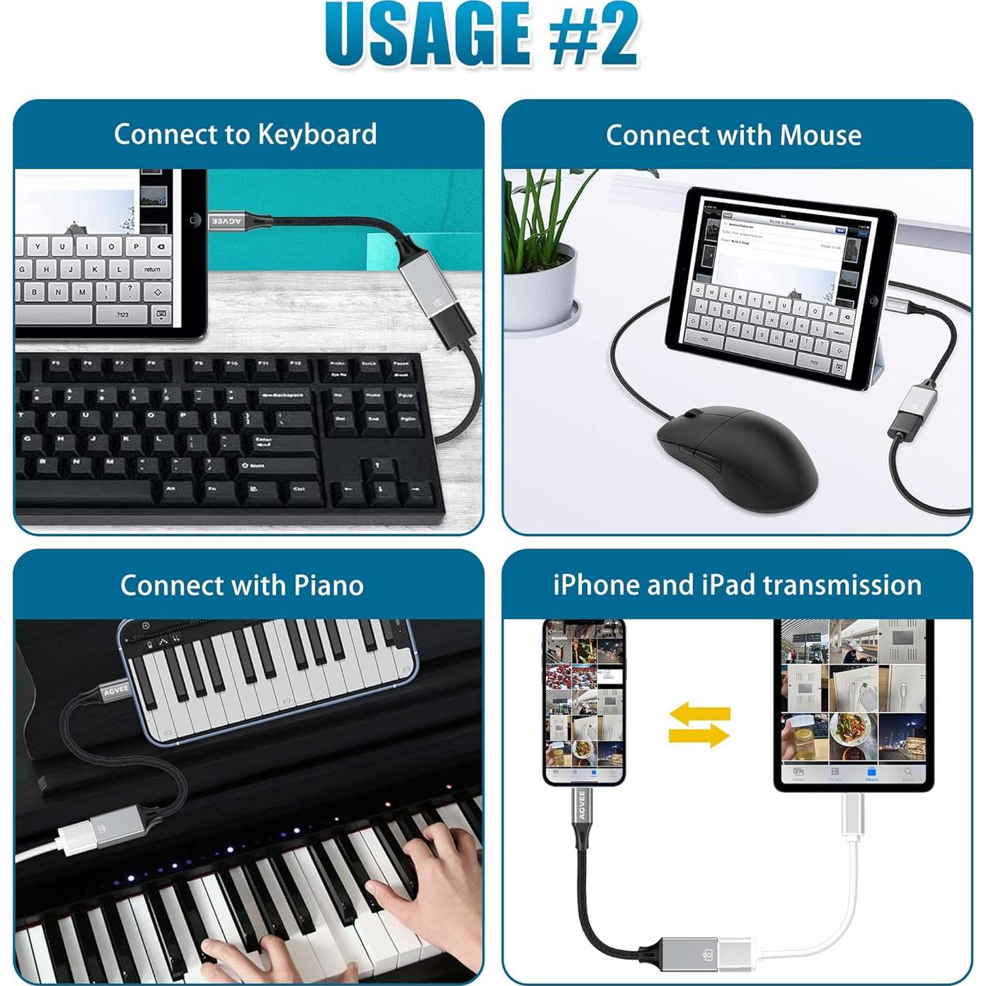 Adaptador Lightning a USB AGVEE Gris Oscuro OTG para iPhone