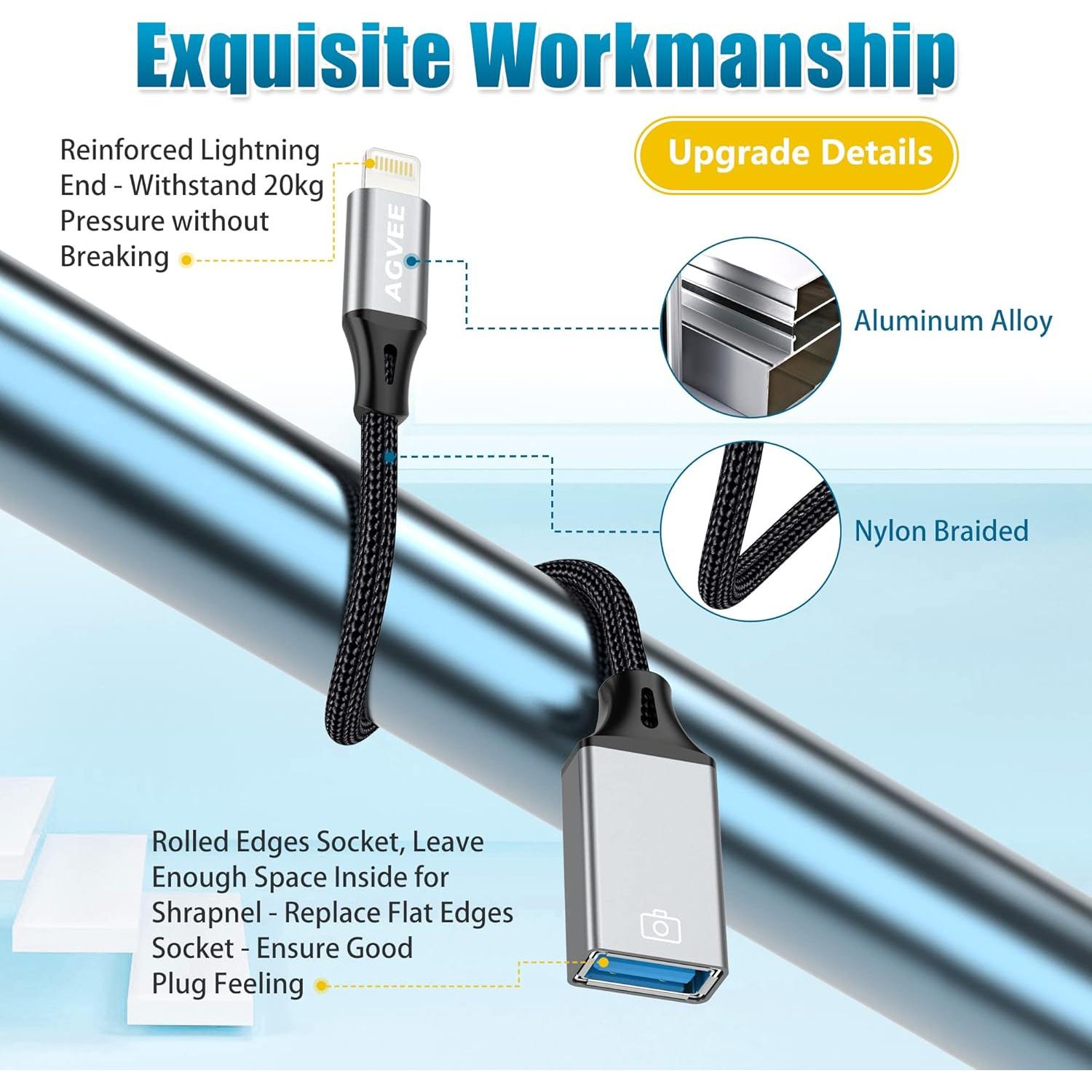 Adaptador Lightning a USB AGVEE Gris Oscuro OTG para iPhone