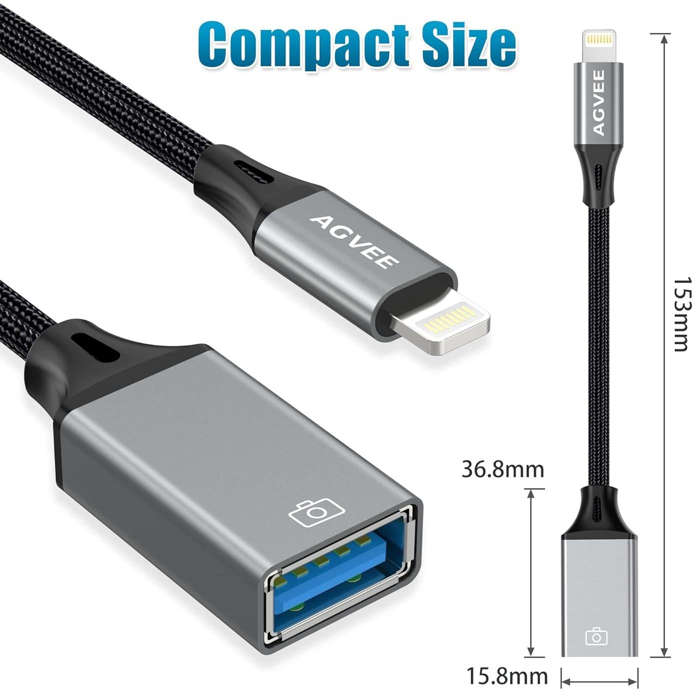 Adaptador Lightning a USB AGVEE Gris Oscuro OTG para iPhone