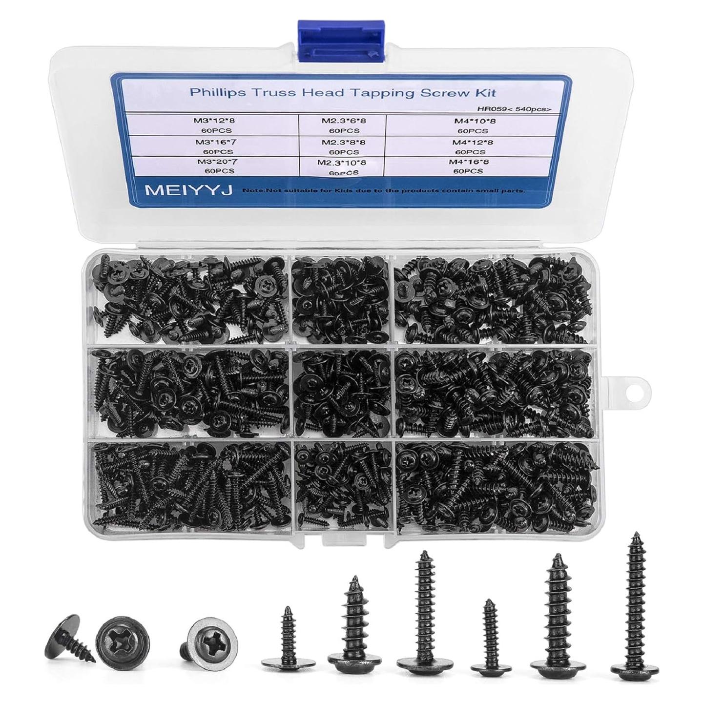 Kit de Tornillos Autoperforantes Phillips M2.3 M3 M4 540pcs