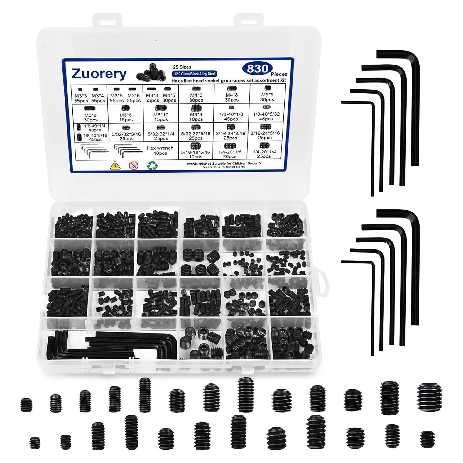 Kit de Tornillos Allen 830 Pcs Metrico + SAE Zuorery