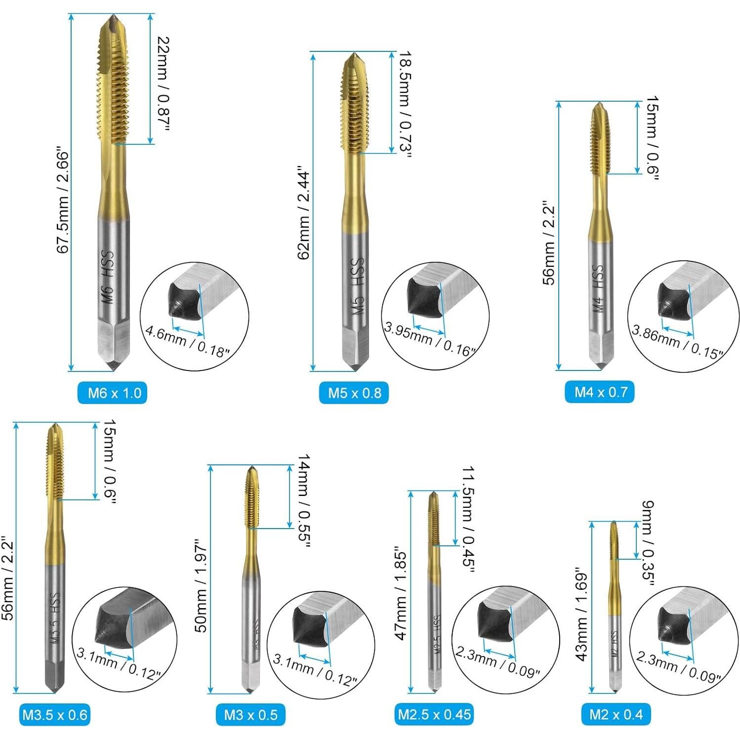 Juego de 7 Brocas de Rosca Metrica uxcell Acero Rápido 6542