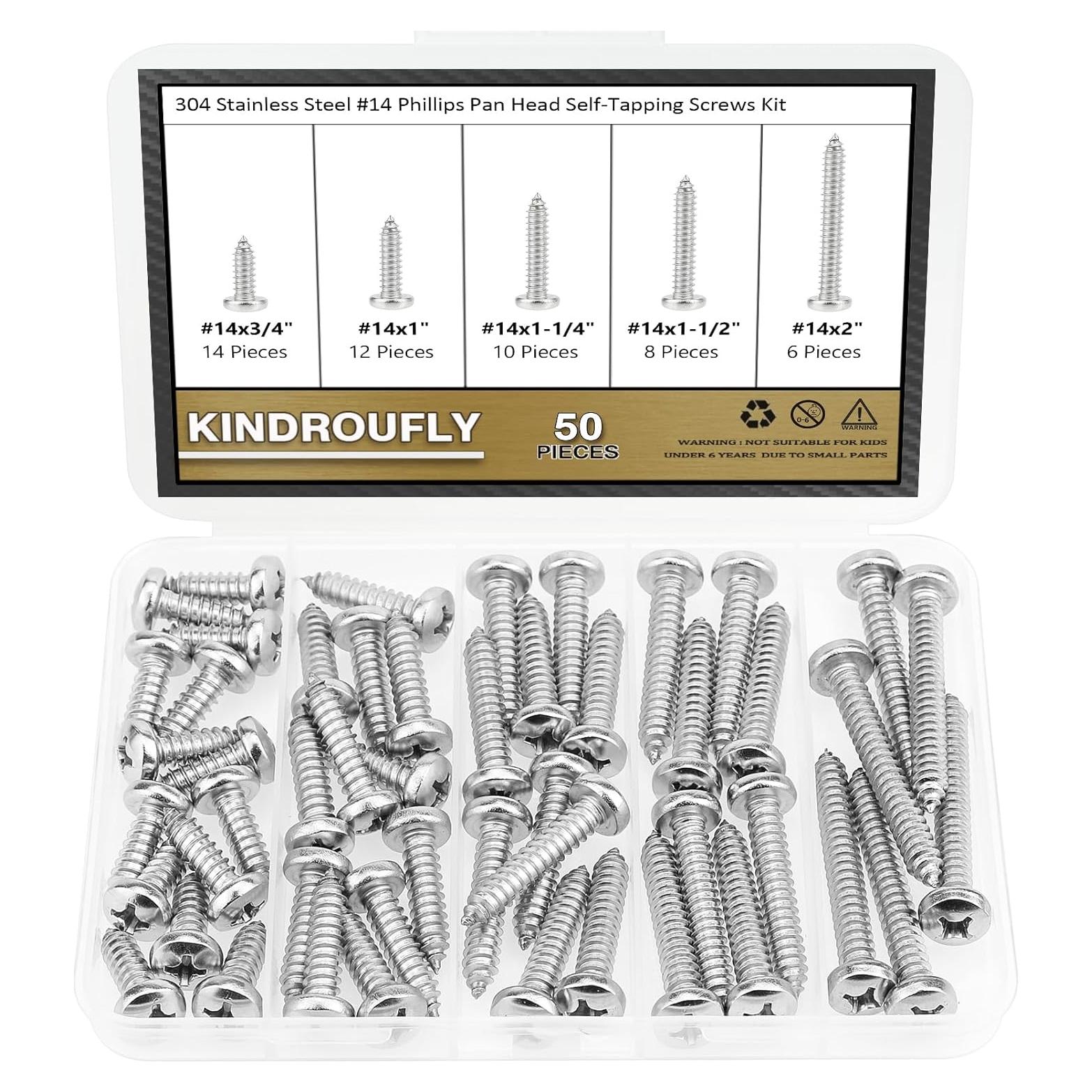 Kit 50 Tornillos Autoperforantes #14 Kindroufly Acero Inoxidable