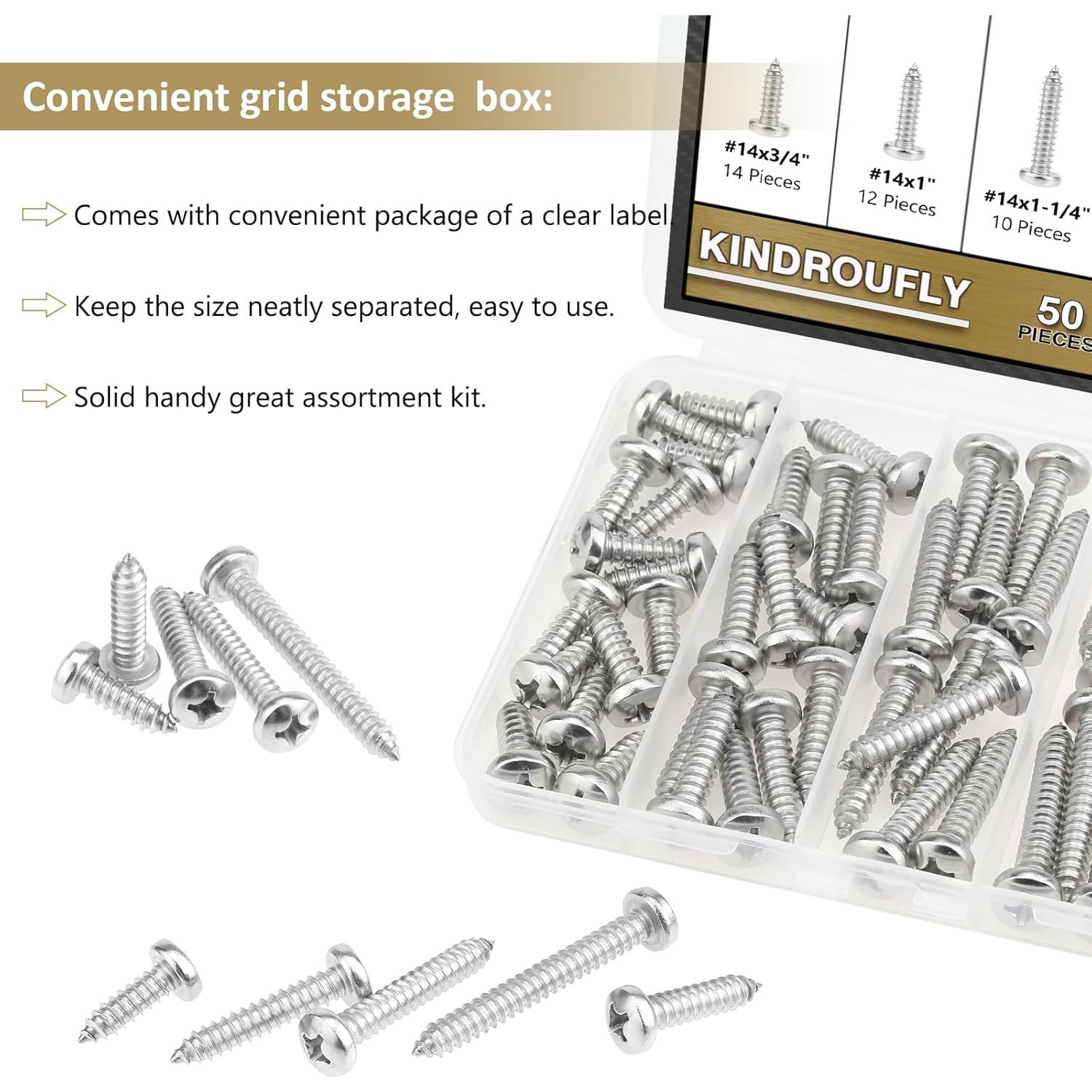 Kit 50 Tornillos Autoperforantes #14 Kindroufly Acero Inoxidable