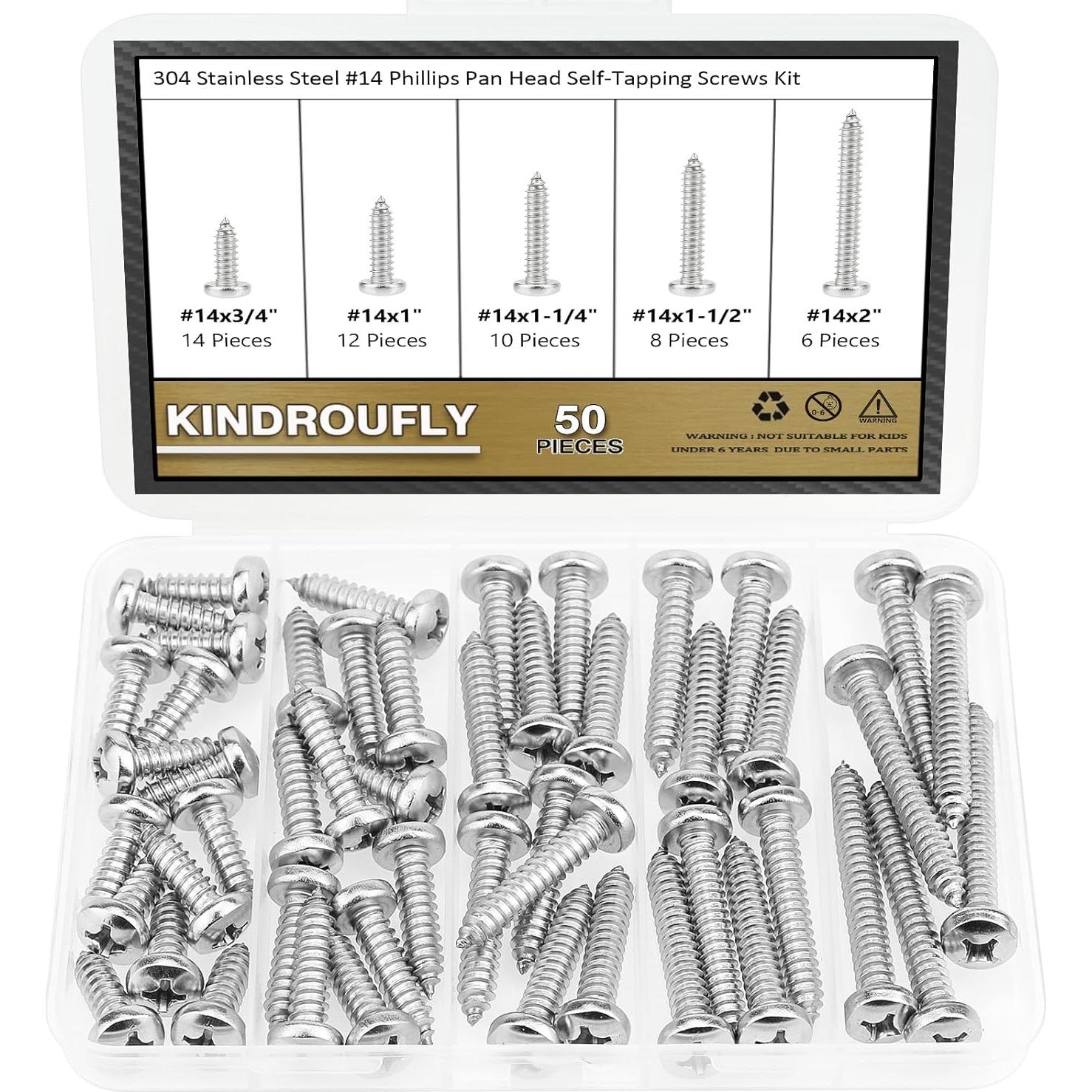 Kit 50 Tornillos Autoperforantes #14 Kindroufly Acero Inoxidable